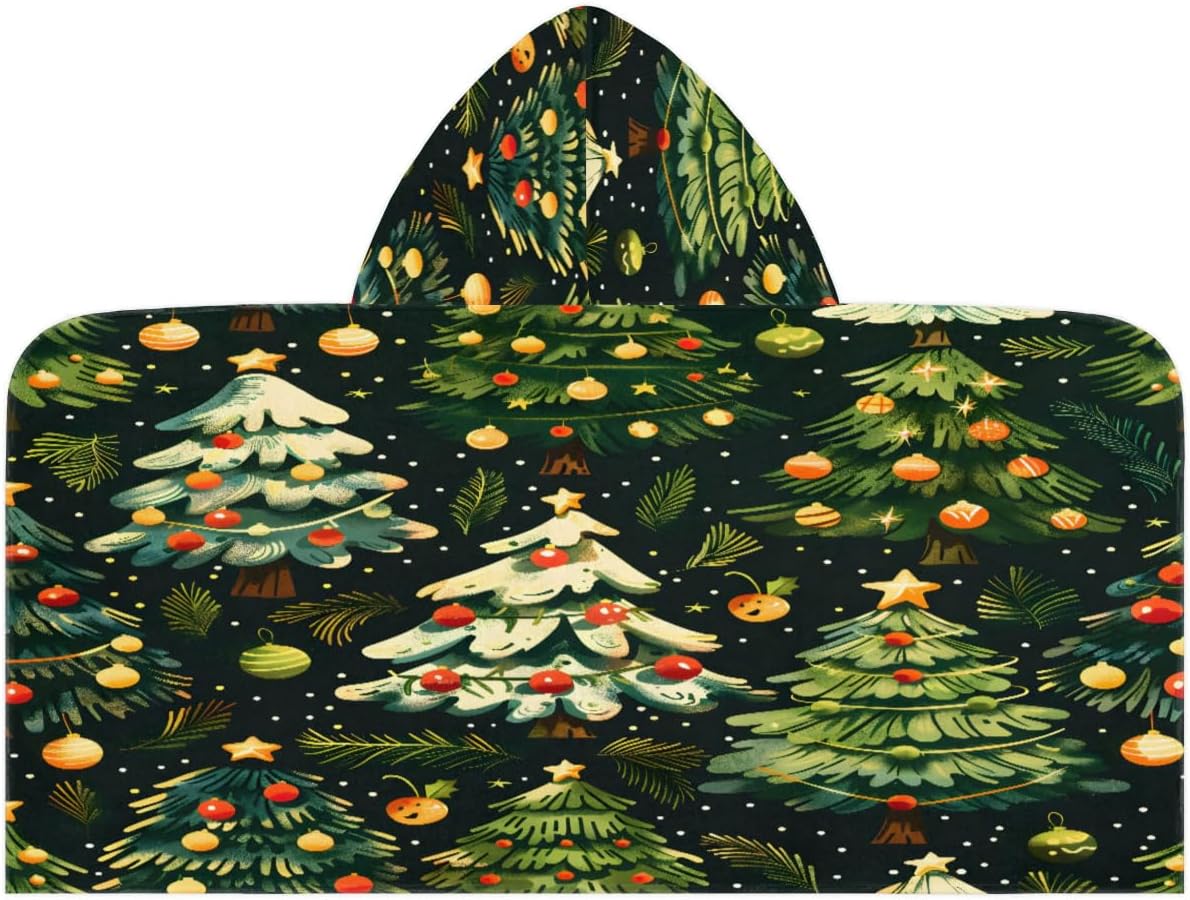 Pardick Kid Bath Towels Green Xmas Tree Kids Towel with Hood for Girls Boys Beach Towel Pool Cover Up Soft Absorbent Toddler Hooded Bath Towel for Shower, Beach, Pool