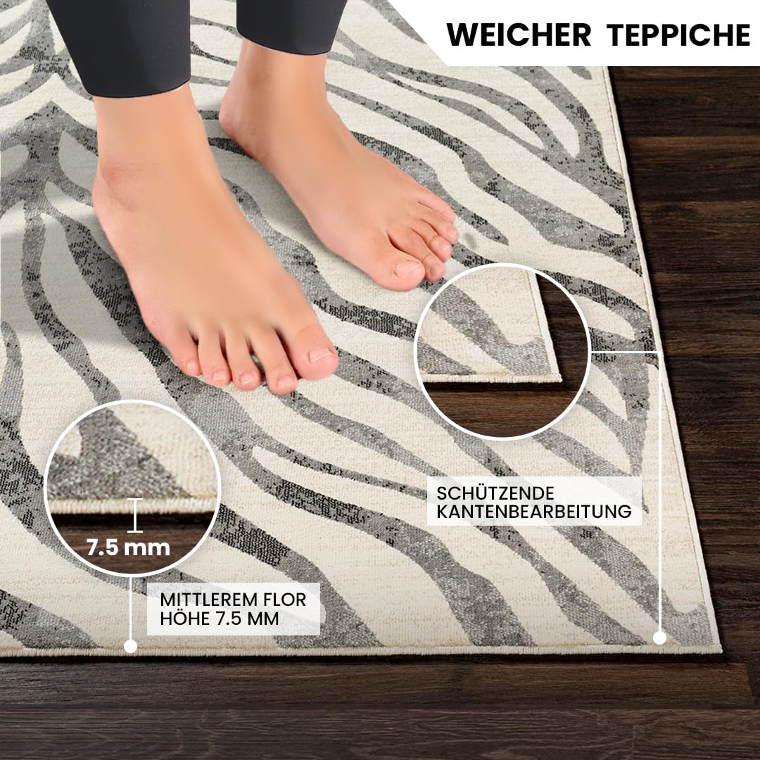 Surya Luanda Teppich Wohnzimmer Boho, großer Teppich Schlafzimmer 160x220 cm - Teppich für Esszimmer mit geometrischem Muster, Skandinavischer Wohnzimmerteppich modern in Grau, Schwarz und Beige