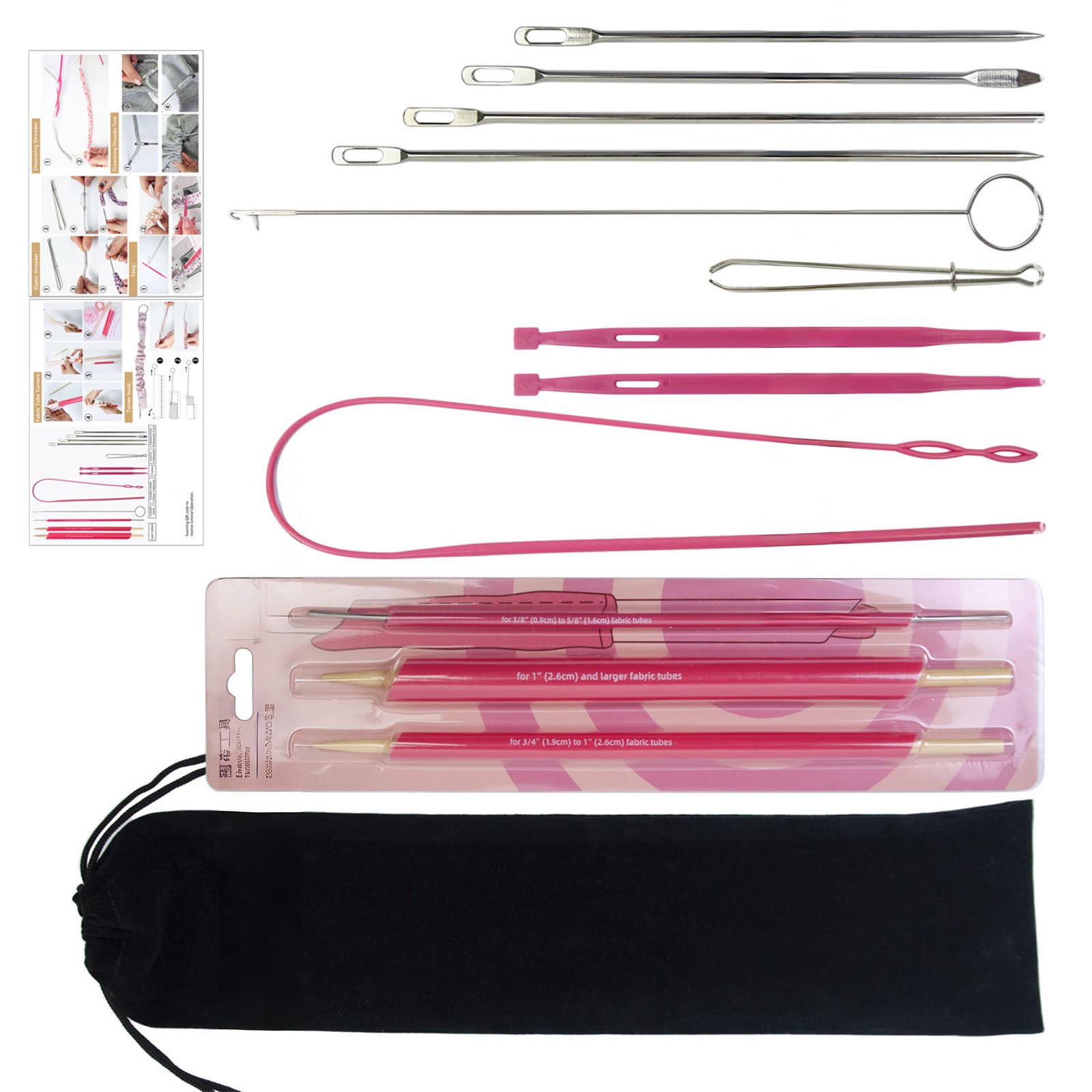 Tsophreniq Multifunction Drawstring Threader and Fabric Turner Set Elastic Band Threading Tool for Garment Repair Tailoring Sewing Tape Threader