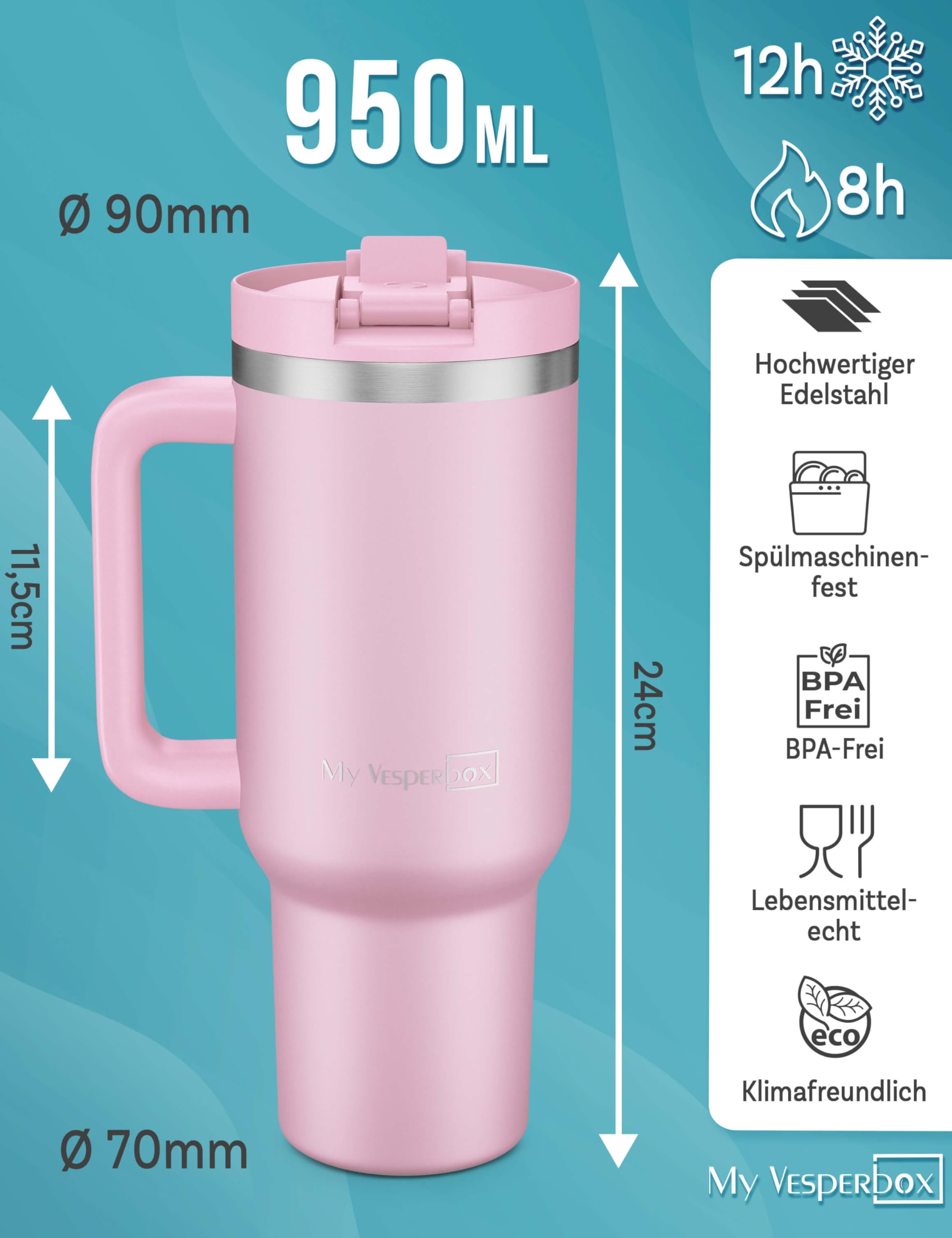 My Vesperbox Zestaw termiczny Kinny Cup 500 ml + termos Minny 600 ml, bez BPA, szczelny, kubek termiczny i butelka dla dzieci i dorosłych | szkoła, biuro, wypoczynek, na zewnątrz
