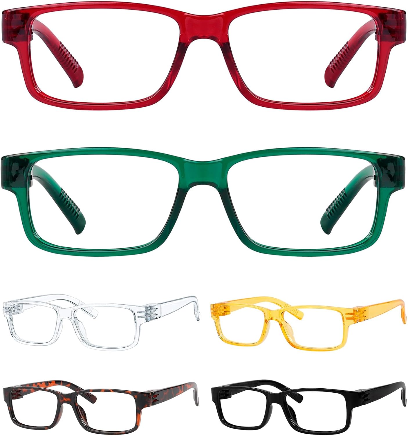 BFOCO Reading Glasses Metalless Screwless Spring Hinges for Men 6 Pack Vintage Readers +2.00