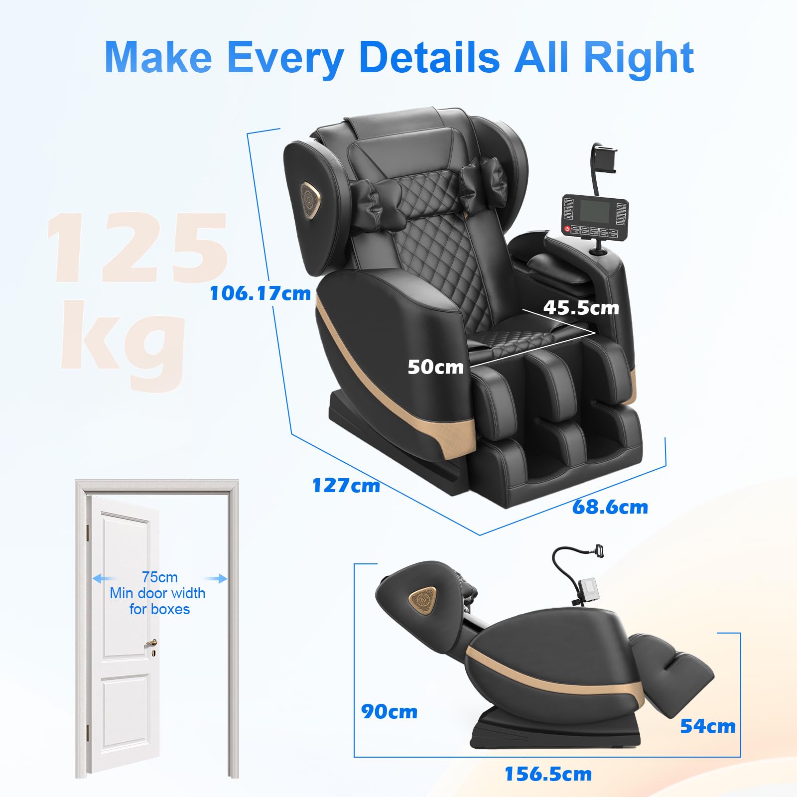 Massagesessel, Ganzkörper-Massagesessel mit Zero-Gravity, 14 Rollen und 8 Komfort-Airbags, Mit Heizfunktion für Taille und Beine Fußmassage, Bluetooth-Player und 2-in-1 Touchscreen (Schwarz)