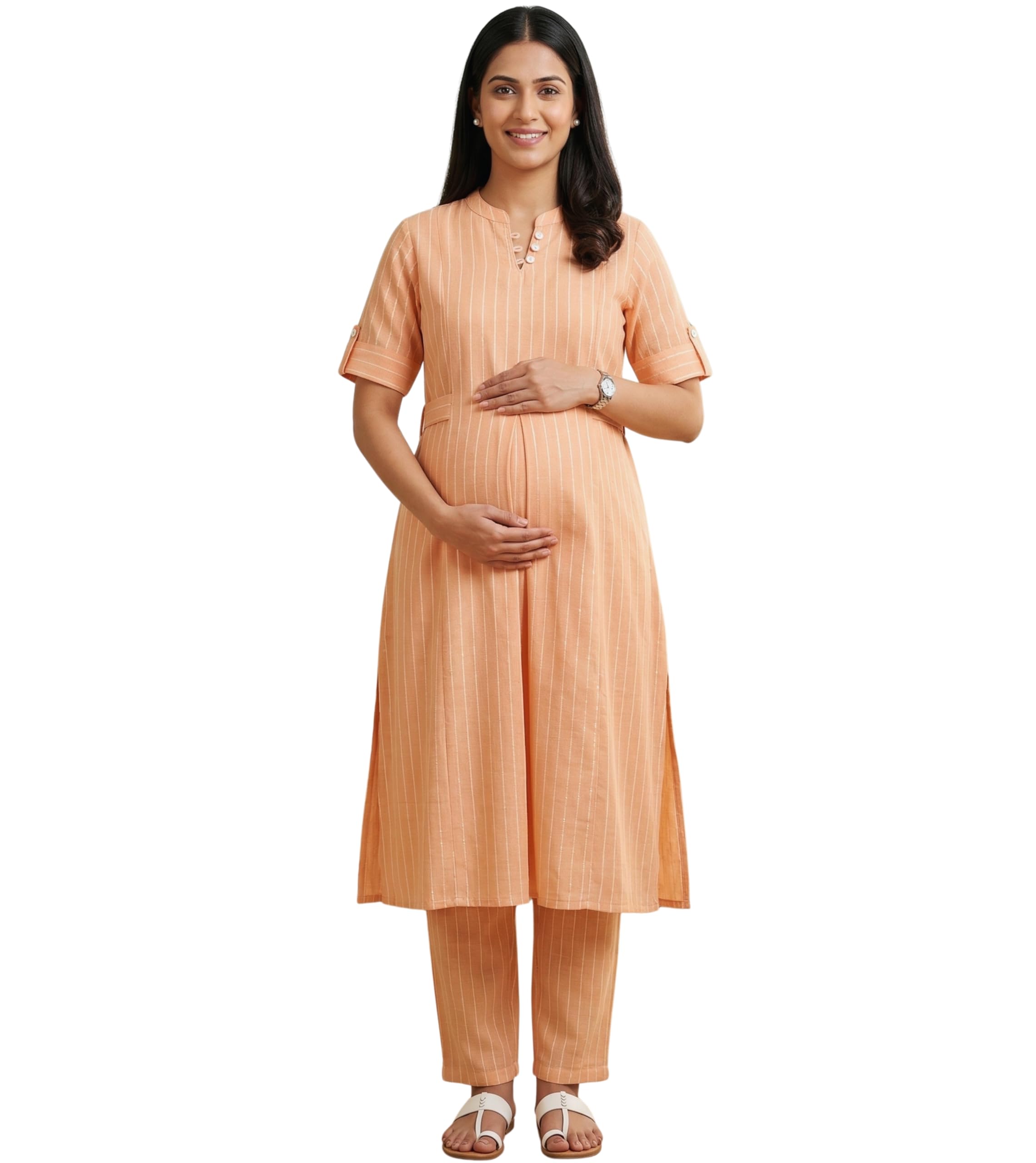 Maternity Kurta Set for Women Feeding | Cotton Blend Floral Printed Kurti Pant Suit with Dual Nursing Zippers, Side Pocket to Pre & Post Pregnancy | Gift for Pregnant Woman-image-23