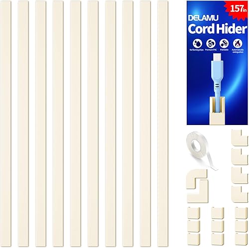 Miniatura 16 de Delamu – Funda para cable de 157" para ocultar cables, de PVC, para pared, se puede cortar, cubierta de cable pintado para cables, cubierta