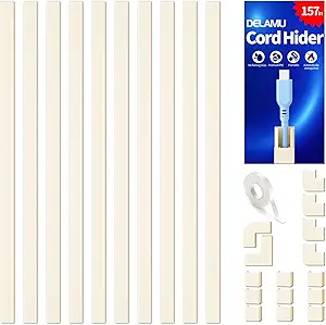 Delamu 157in Cord Covers for Wires on Wall, Cord Hider for 1 Cord, Paintable Cable Hider, Cable Management Wire Covers for Cords, L15.7 W0.55 H0.4in, Beige