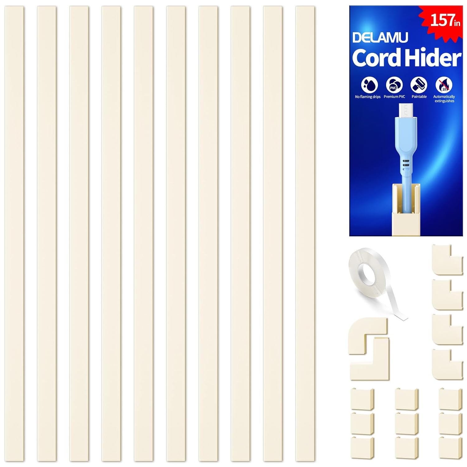 Delamu 157in Cord Cover for Wires on Wall