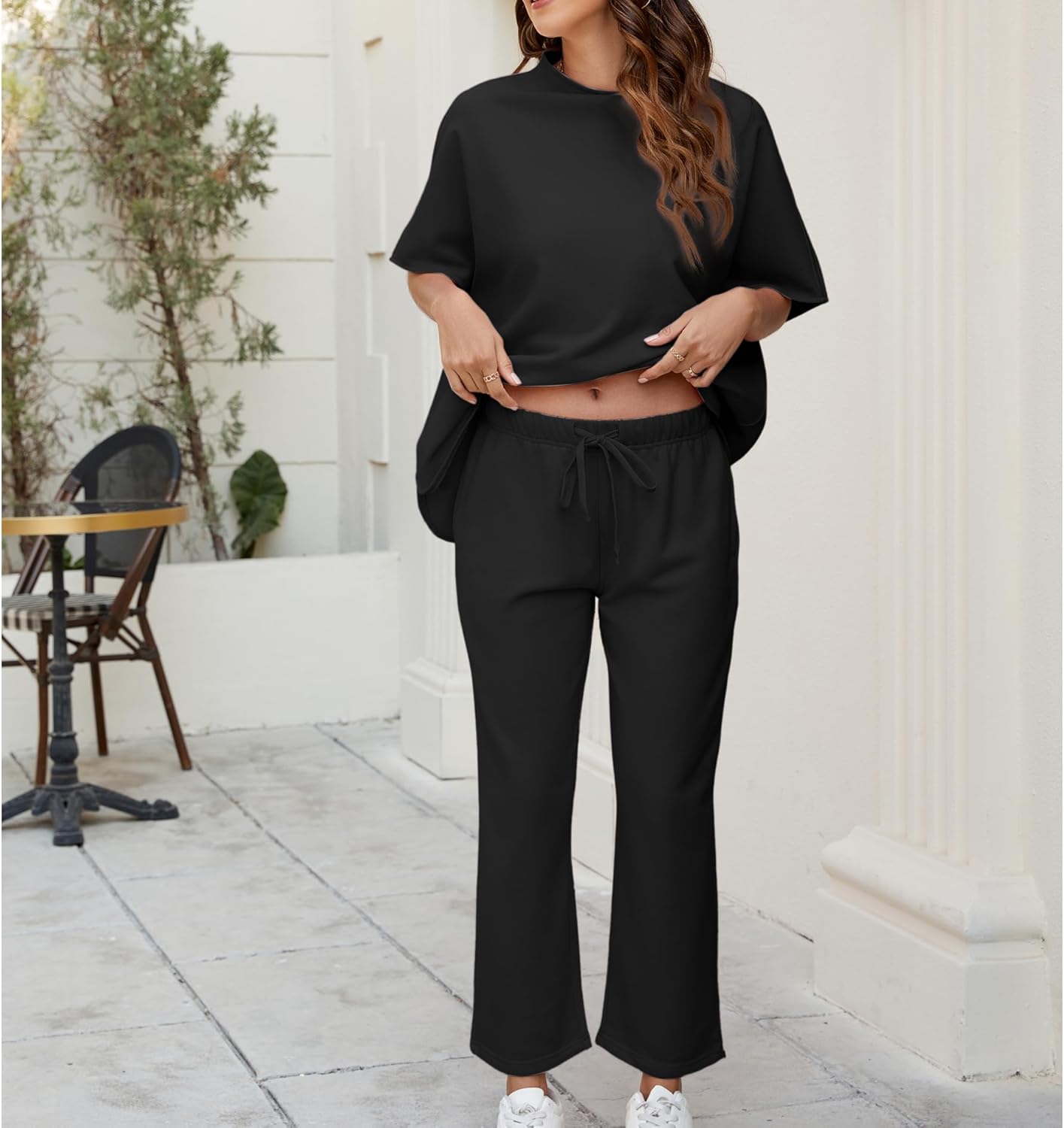 Songling 2 Piece Sets For Women Short Sleeve Pullover Tops and Wide Leg Pants Travel Lounge Matching Set With Pockets - Image 7