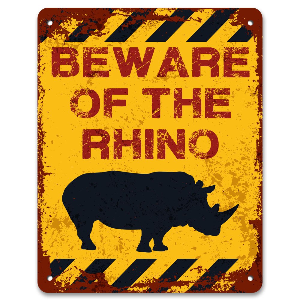 Print CraftedBeware Of The Rhino | Vintage Metal Garden Warning Sign