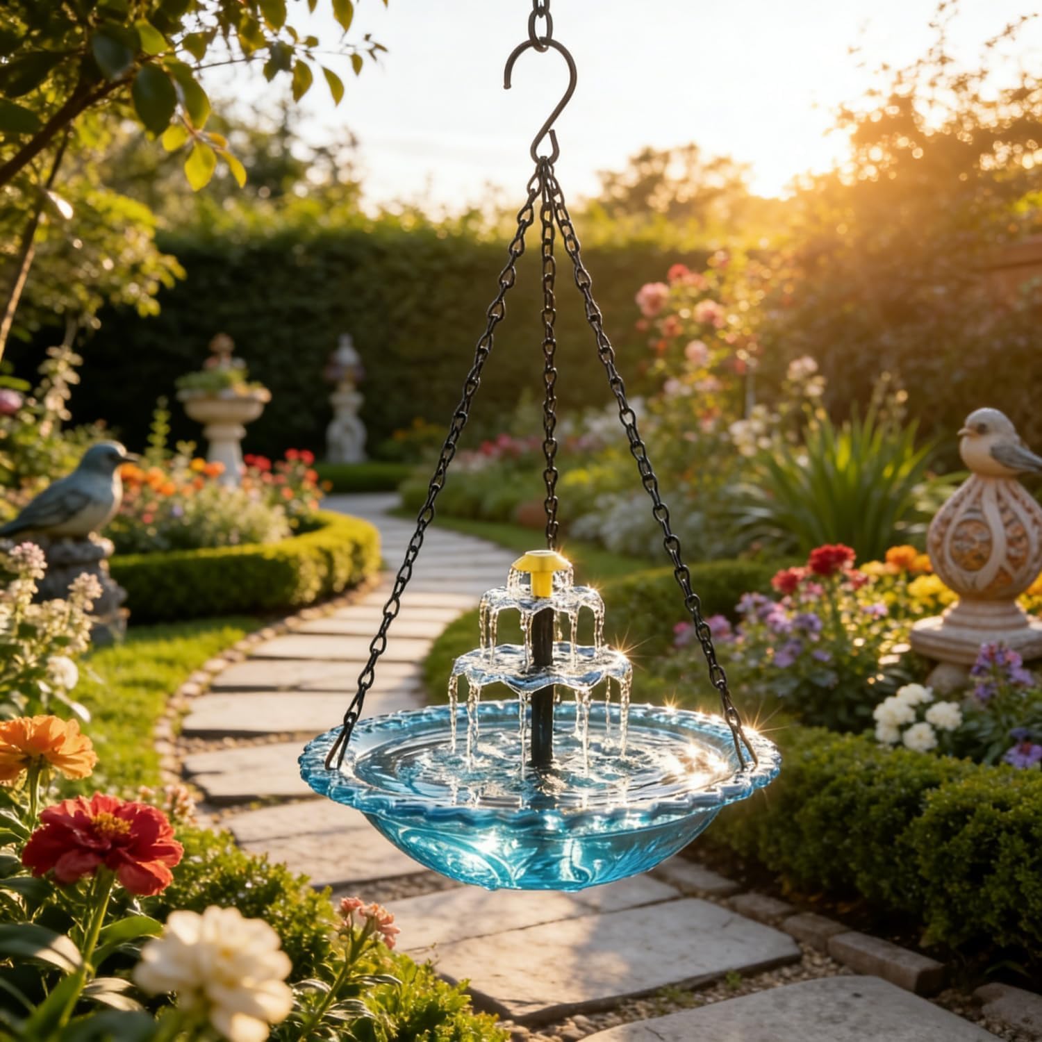 Hanging Bird Bath with Solar Fountain - 3 Layers Cascading Bird Bath Fountains | with Solar Pump & Bowl, Bird Baths for Hummingbirds, Garden Patio Backyard Lawn Decor