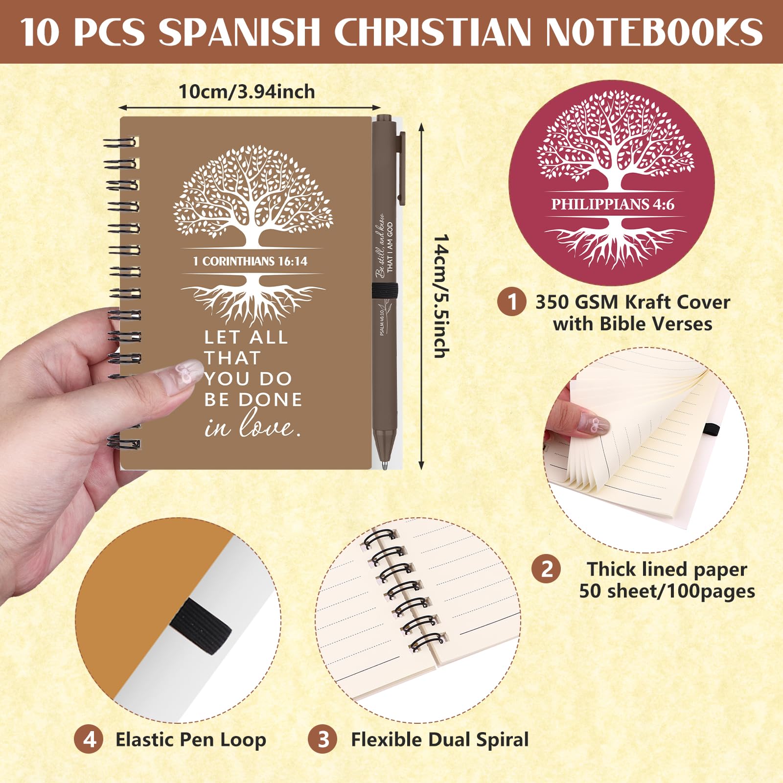 WWmily 20 Pcs Christian Gifts Bible Verse Notebook and Ballpoint Pen Christian Tree of Life Prayer Journal Religious Scripture Notepad for Men Women Sunday School Church Bible Study Supplies - Image 2