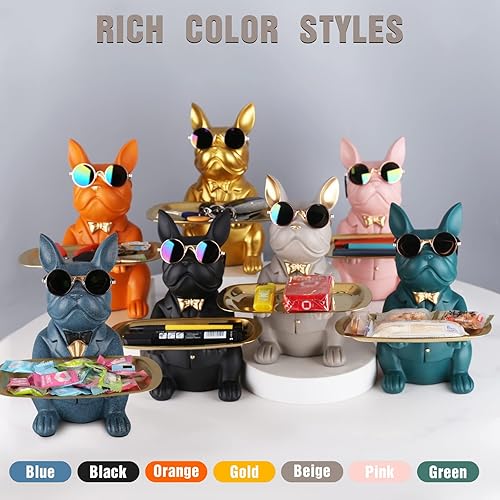 Miniatura 7 de suruim Regalos de bulldog francés, bandeja para llaves, bandeja para caramelos, decoración del hogar, estatua de mayordomo de resina, cuenco para