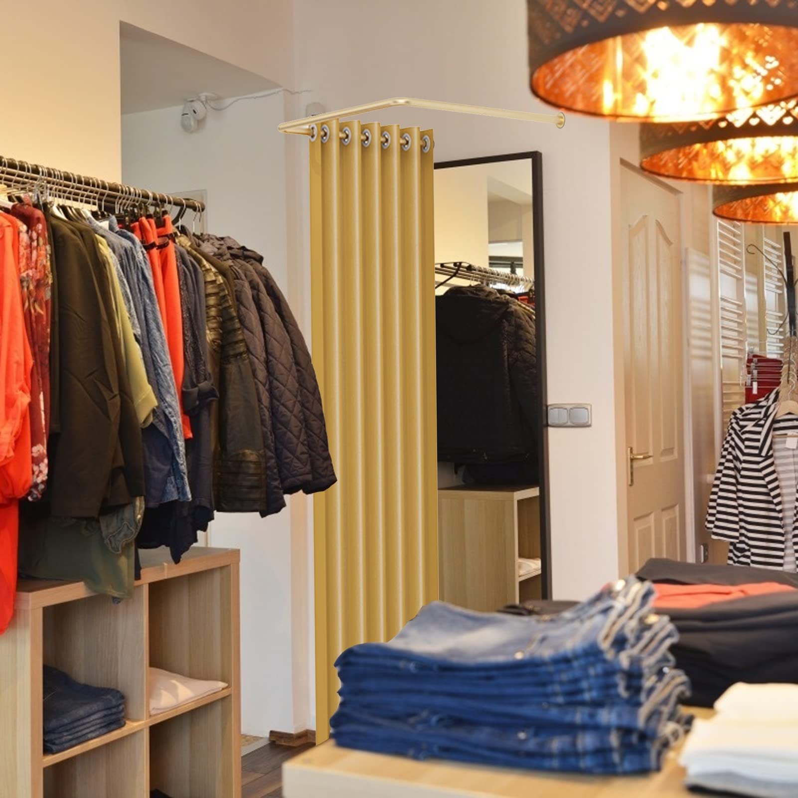 Magasin De Vêtements Salle D'essayage, De Forme Carrée Mural Cabine D'essayage, Cloison Intimité Protection Rideau Kit, Mobile Centres Commerciaux Bureau Coins Vestiaire