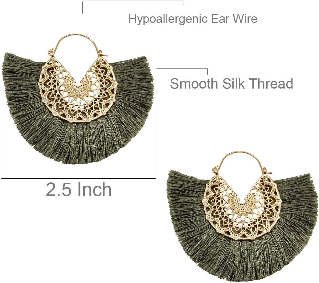 Tassel Hoop Earring Statement Thread Dangle Earrings Stylish Long Fringe Drop Earrings Lightweight Long Swingy French Hook Earrings for Women - Image 4