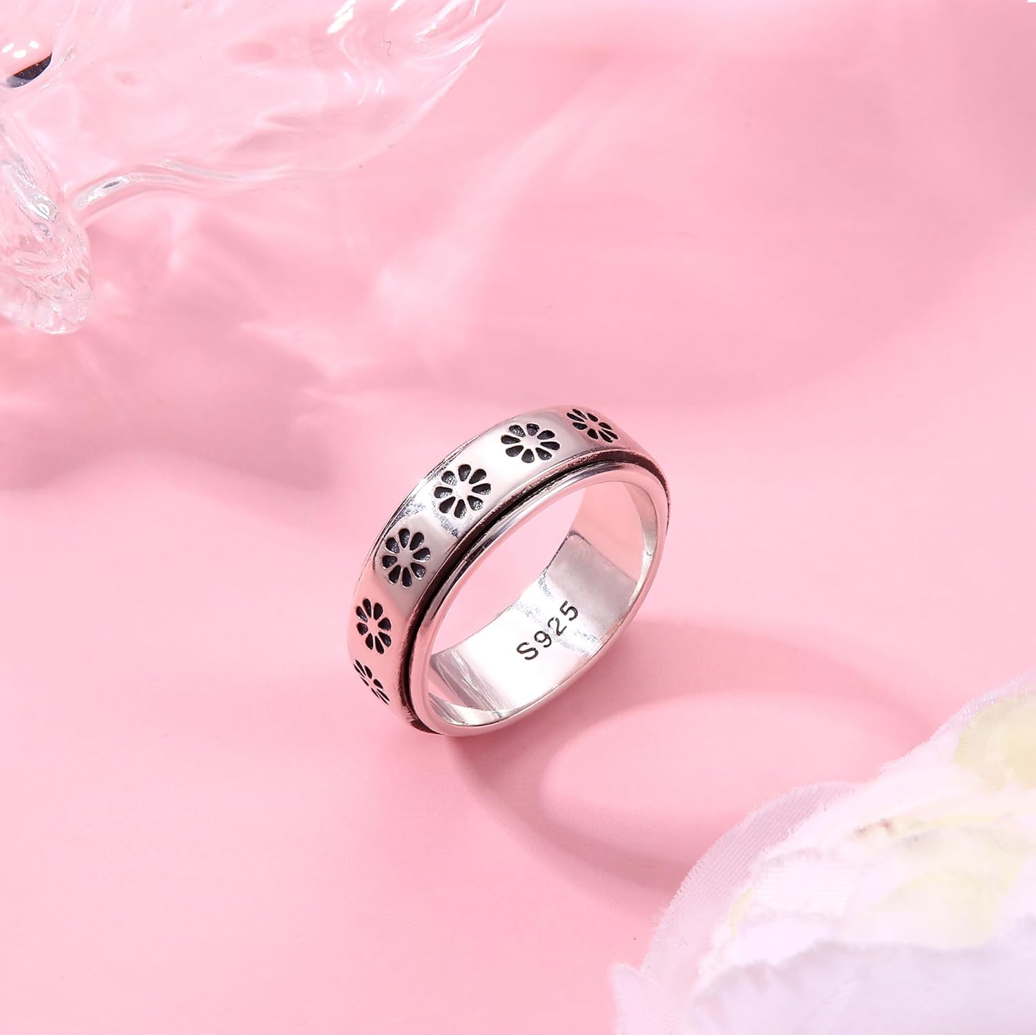 MILACOLATO Anxiety Rings for Women Men 925 Sterling Silver Spinner Fidget Rings Platinum Plated Band Thumb Rings Worry Stress Relieving Boredom ADHD Autism Ring Jewelry Gifts