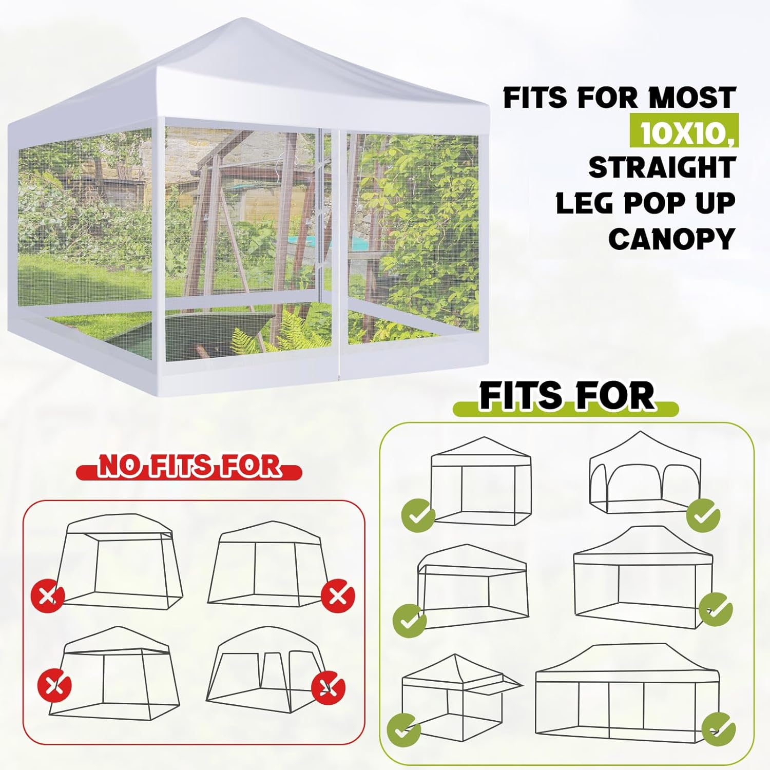 3 in 1 Mesh Canopy Sidewalls and 1 Pcs Canopy Walls with Zipper for 10' x 10' White Mosquito Netting Screen with Bags Netting Screen Sidewall for Patio Garden Backyard (Tent Walls Only)
