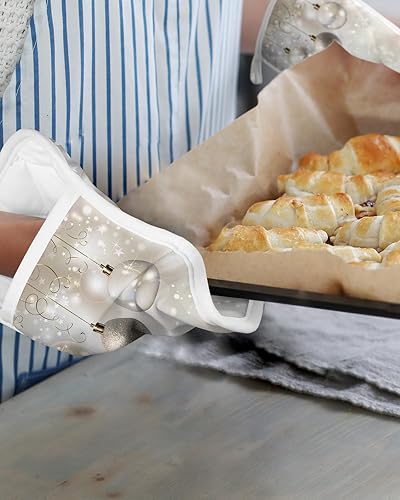 Miniatura 6 de Juego de 2 ollas de Navidad para cocina, antideslizantes y aislantes de calor, juego de agarraderas de tela de toalla con bolsillo, guantes gruesos