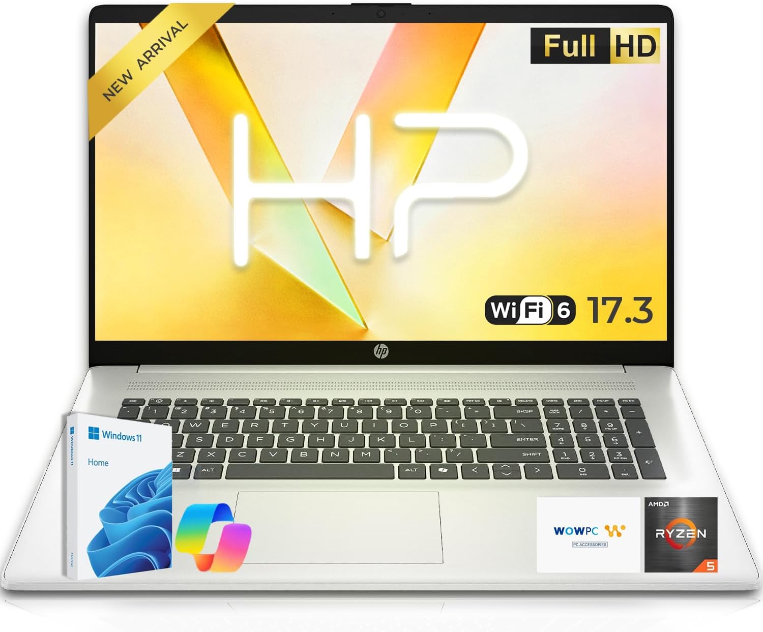 HP 17.3" FHD Laptop, AMD Ryzen 5 7430U, 8GB RAM, 256GB SSD, Copilot AI, Wi-Fi 6, Windows 11, Large Screen for Home, Office & Study