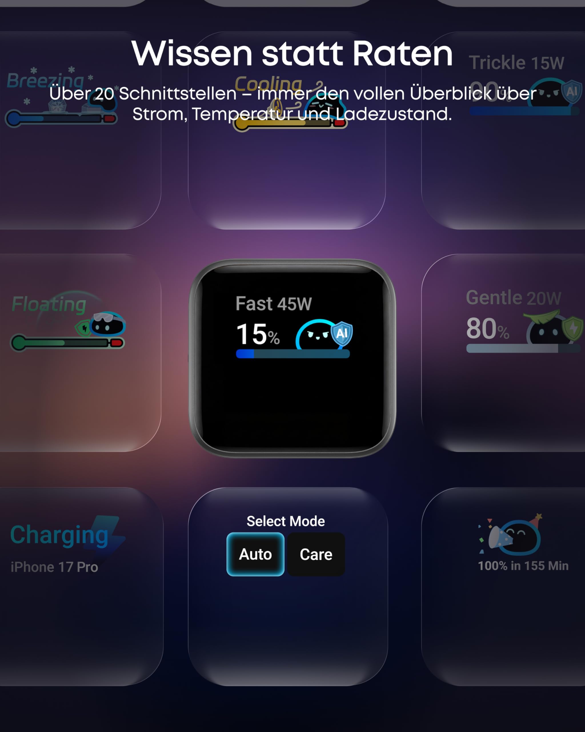 Anker Smart Ladegerät Nano 45W USB C GaN Schnellladegerät mit Display und Schonmodus für iPhone 17/16/15 iPad MacBook