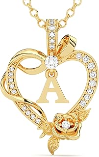 Initial Heart Necklace Gift for Women – 14K Gold Plated Rose Pendant, Pe...