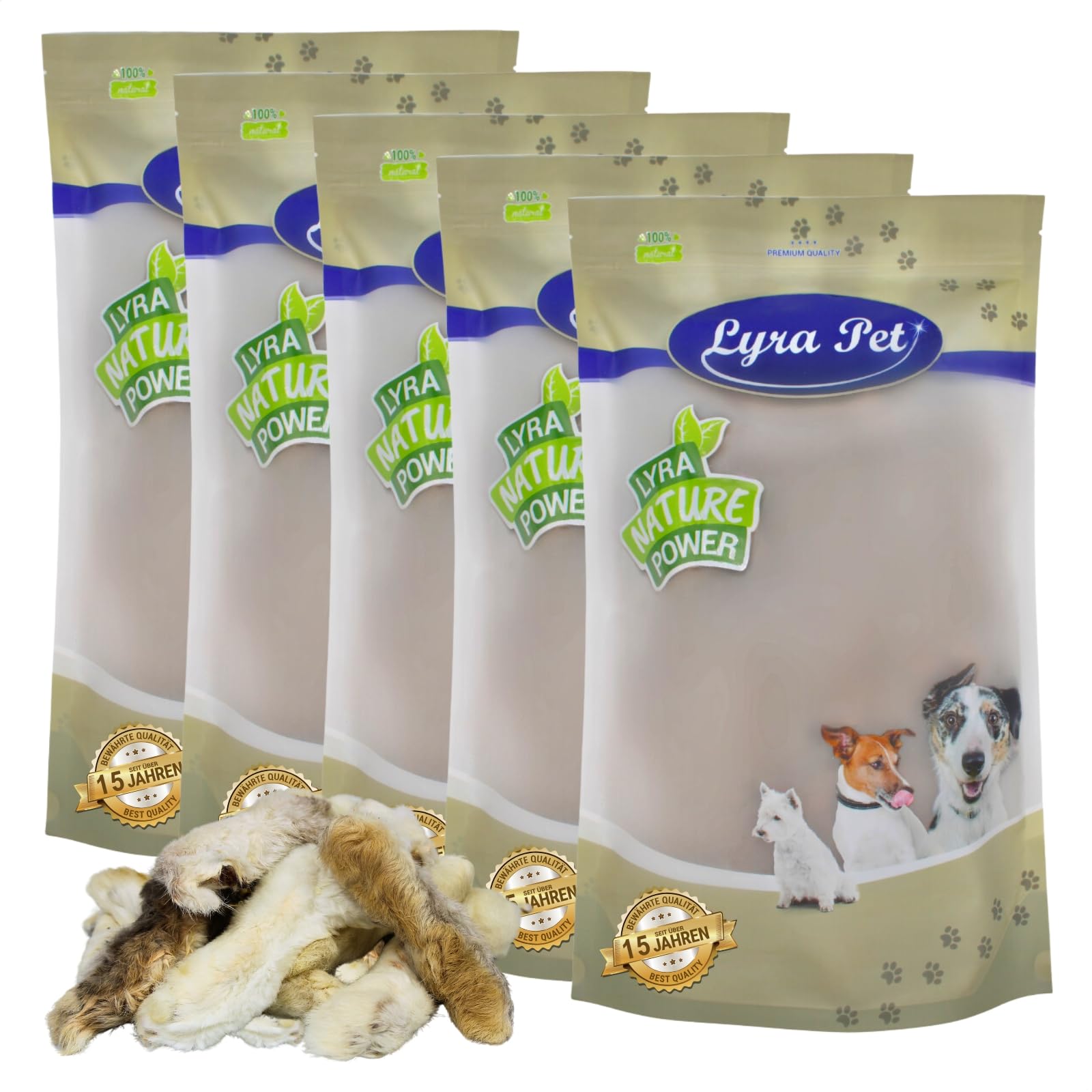 Lyra Pet® 5 kg Kaninchenpfoten mit Fell getrocknet - Kausnack für Hunde | Naturbelassener Kauartikel mit Fell – Proteinreiches Leckerli – Fettarme & gut verträgliche Belohnung – Aus 100 % Kaninchen
