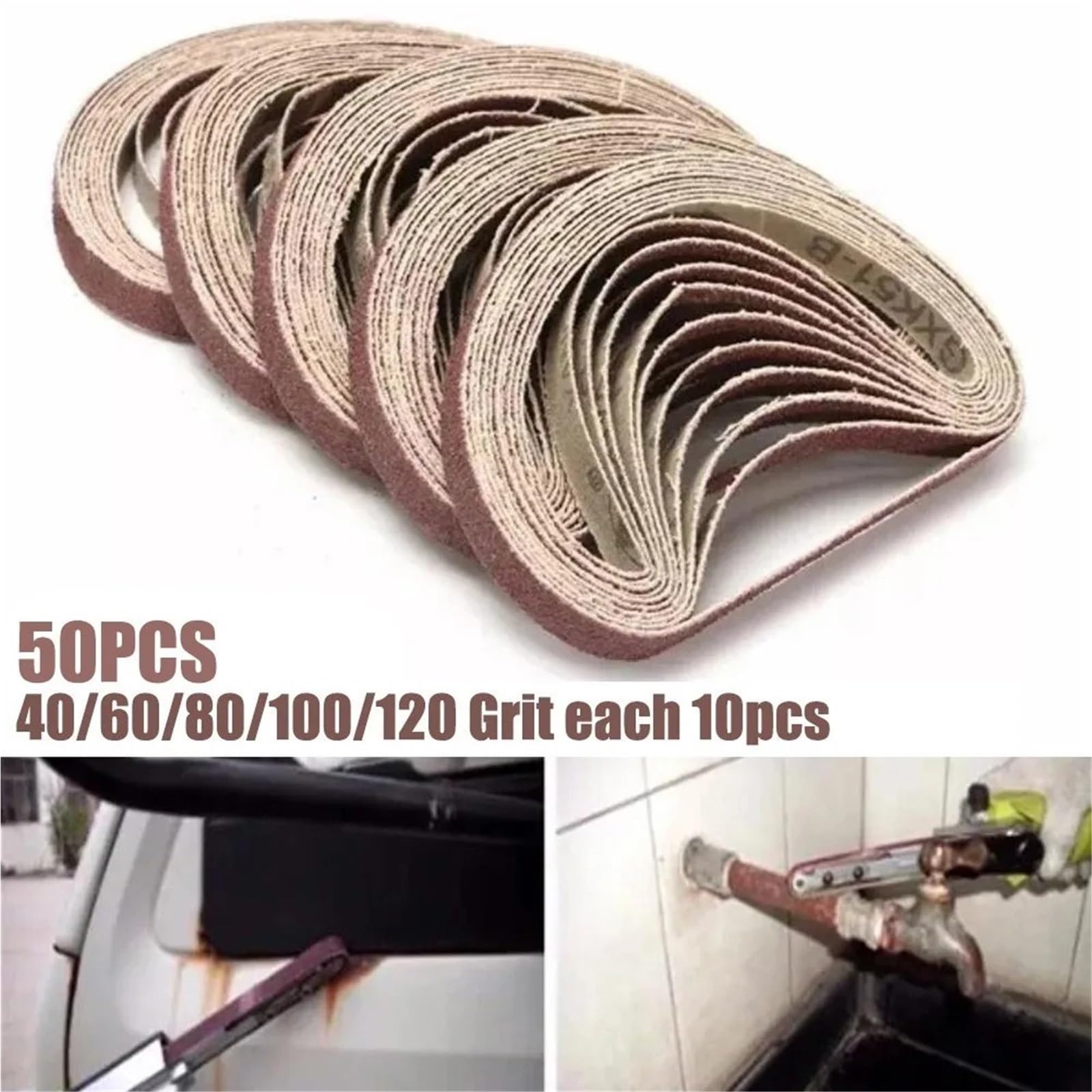 Papier ścierny, pas ścierny, 50 szt./zestaw pasów ściernych, taśmy ścierne do szlifierek 10x330 mm, pilniki, szlifierki, szlifierki taśmowe, narzędzia ścierne, drewno, miękki metal, polerowanie(50pcs