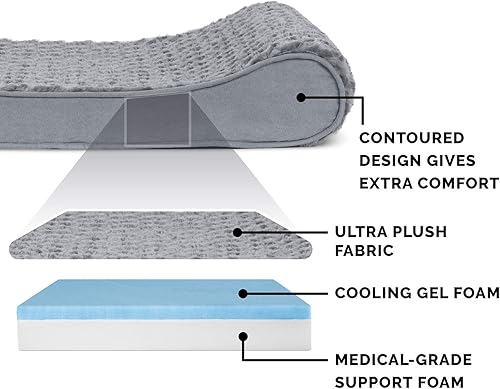 Miniatura 3 de Furhaven - Cama de espuma, gel de refrigeración, piel sintética ultraafelpada y gamuza para perro, con funda extraíble lavable, color gris, jumbo