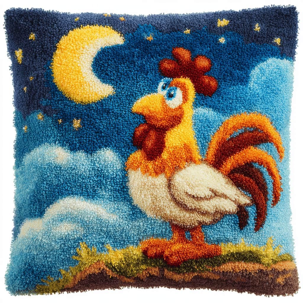 Kitquiver Latch Hook Kits for Adults Cartoon Chicken Rug Cover Pillowcase Beginner