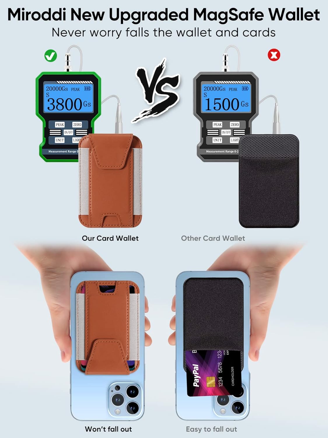 Miroddi for MagSafe Wallet with Privacy Flap, Strongest Magnetic Card Holder for iPhone 17/16/15/14/13/12 Series, Leather Magnetic Phone Wallet, Fit 7 Cards, RFID Blocking, No More Falling, Brown