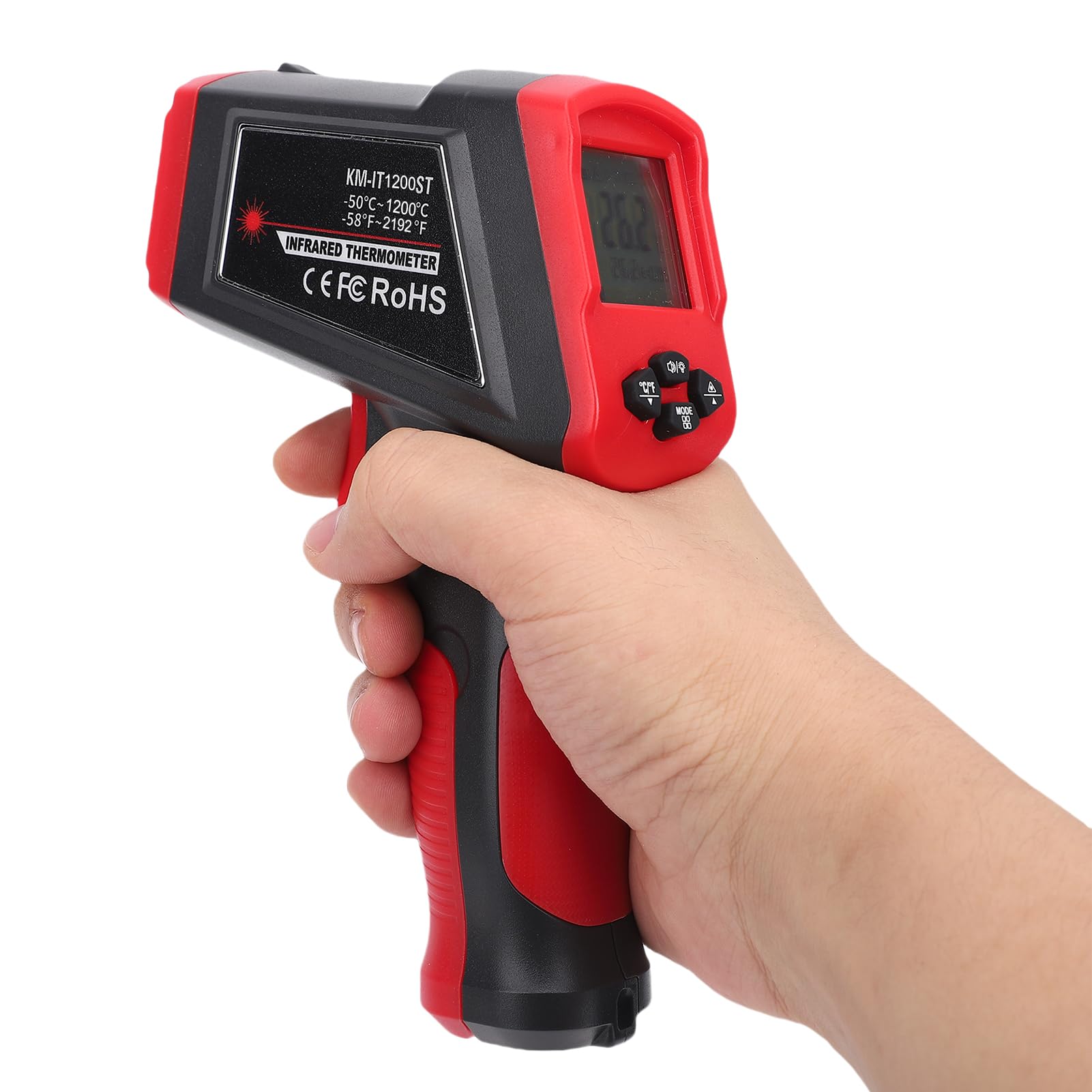 ViaGasaFamido Termometro a Infrarossi, Materiale ABS con Retroilluminazione LCD, Strumento di Misurazione della Temperatura Senza Contatto per Cucina e Uso Automobilistico (KM-IT1200ST -50~1200°C