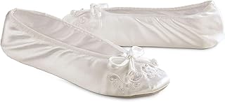 Women's Satin Ballerina Slippers with Embroidered Pearl