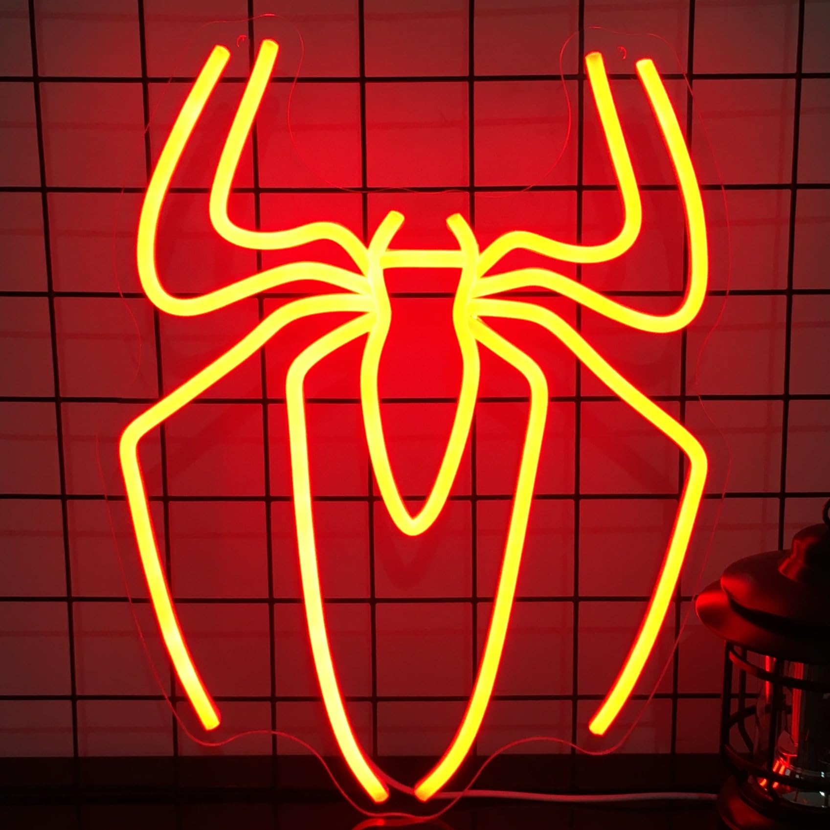 Spider Neon Sign Lamp, 10-Level Dimmable Wall Decor and Night Light, Red | USB powered LED light, boys' bedroom and gaming room decor, anime neon sign, birthday gift for kids and boyfriend.