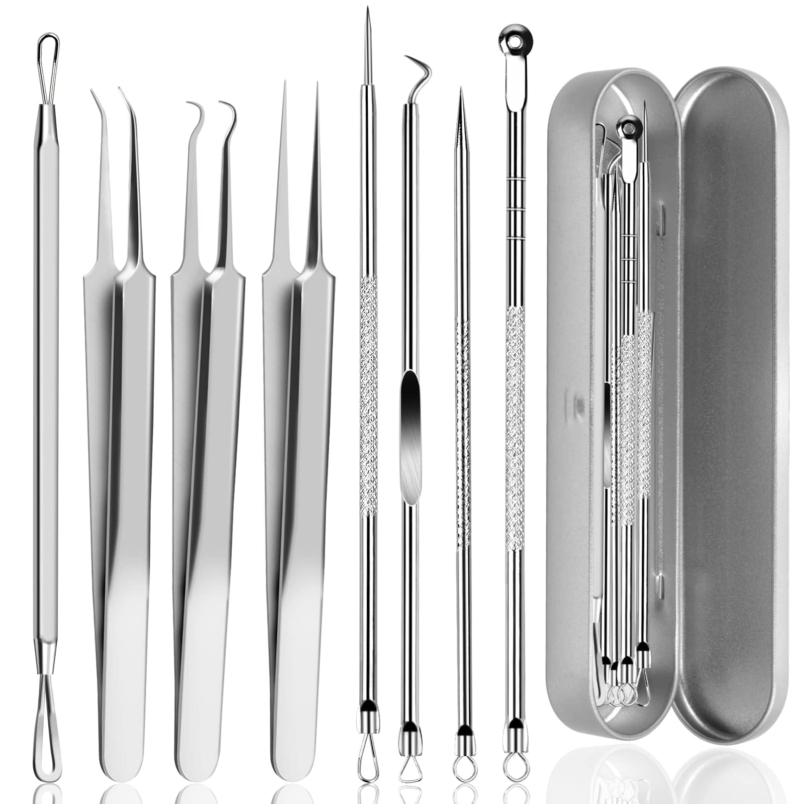 Blackhead Remover Tools Kit, 8PCS Professional Stainless Steel Comedone Extractor Tweezers, Pimple Spot Popper Removal Tool Acne Needle Blemish Whitehead Zit Spot for Removing Pimples