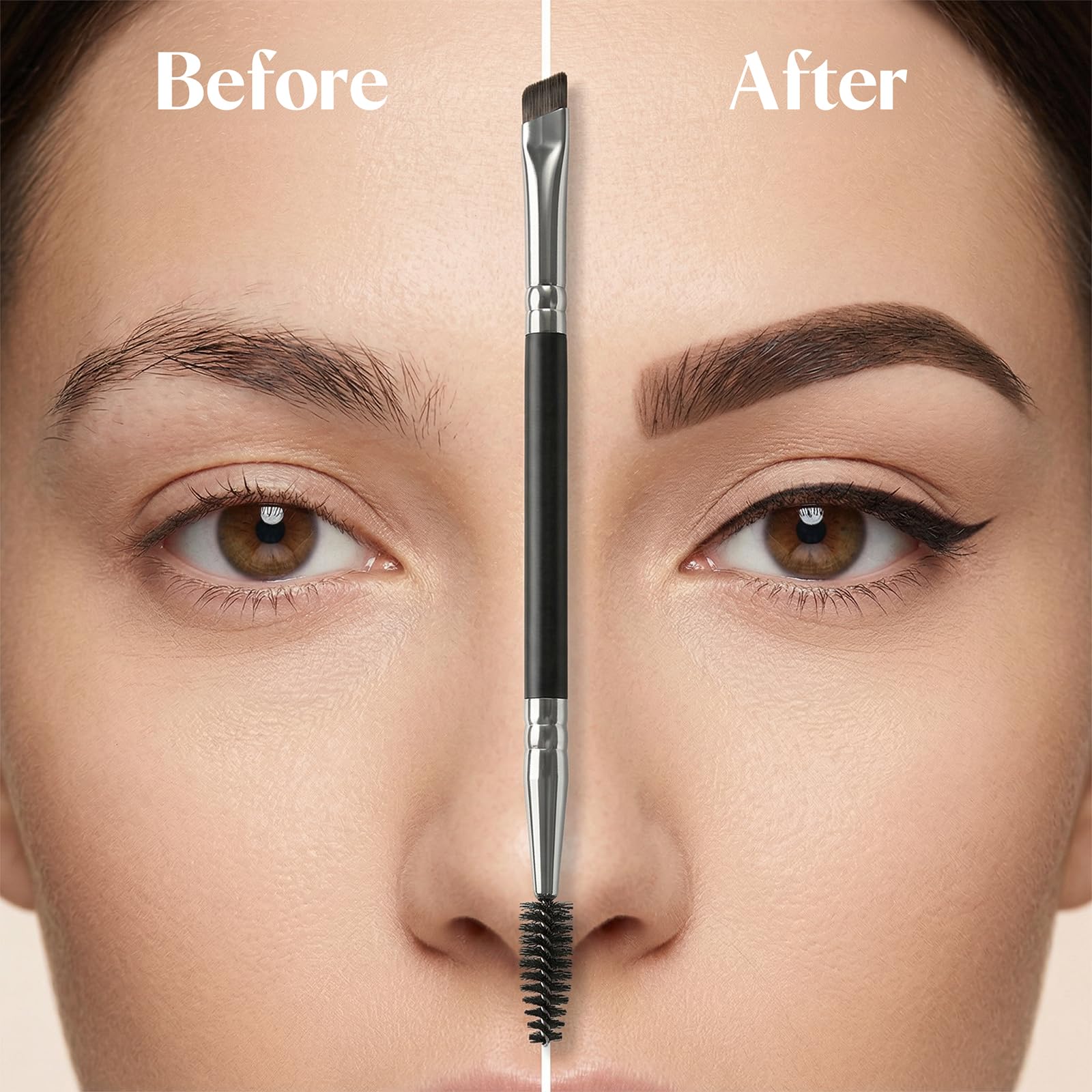 Pędzel do brwi z podwójną końcówką, kątowy pędzel do brwi i eyeliner do precyzyjnego nakładania makijażu (czarny)