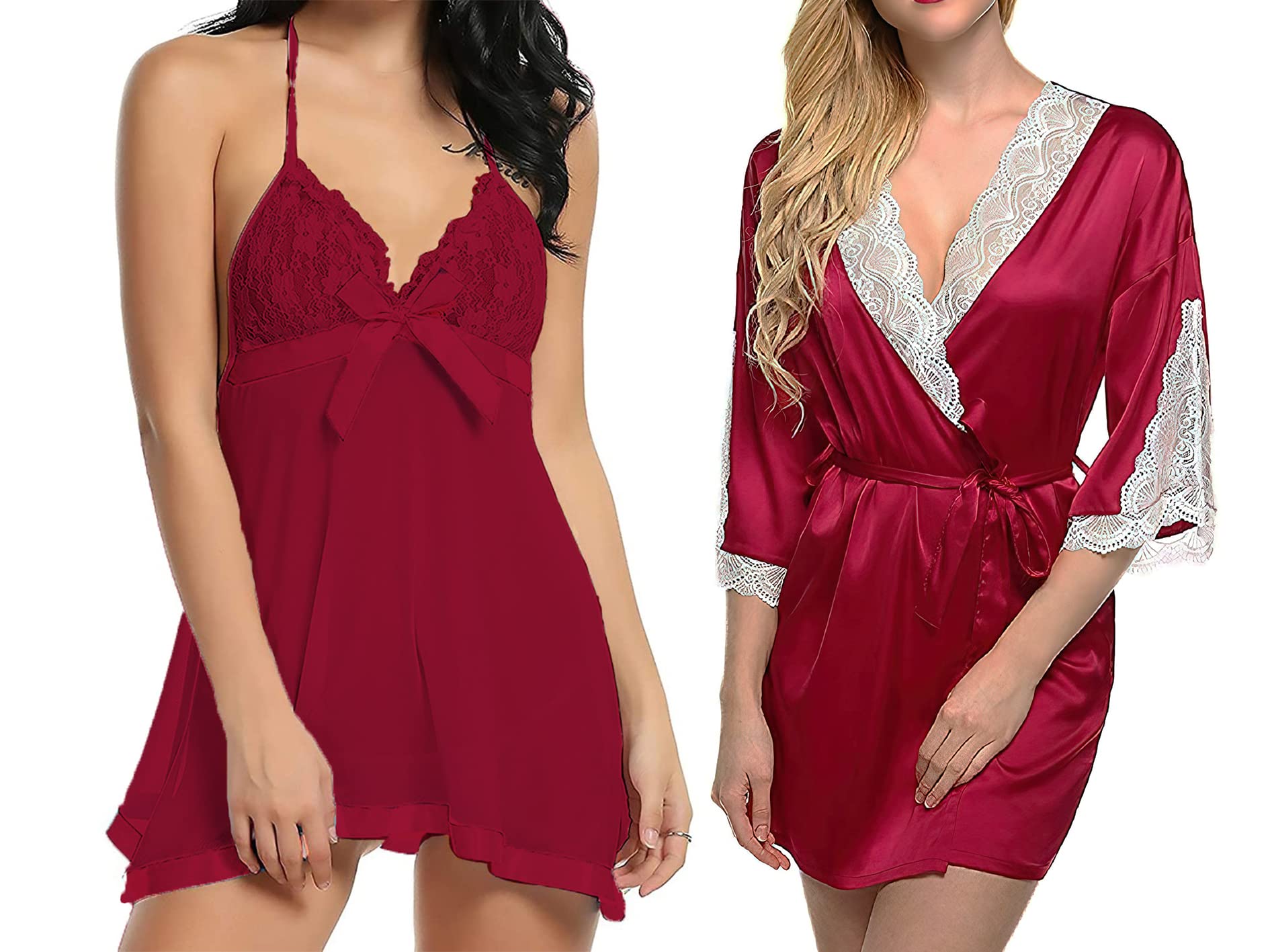 Women's Satin Solid Knee Length Babydoll Lingerie Set with G-String Panty II Special Beautiful Combo II Pack of 2-picture-11