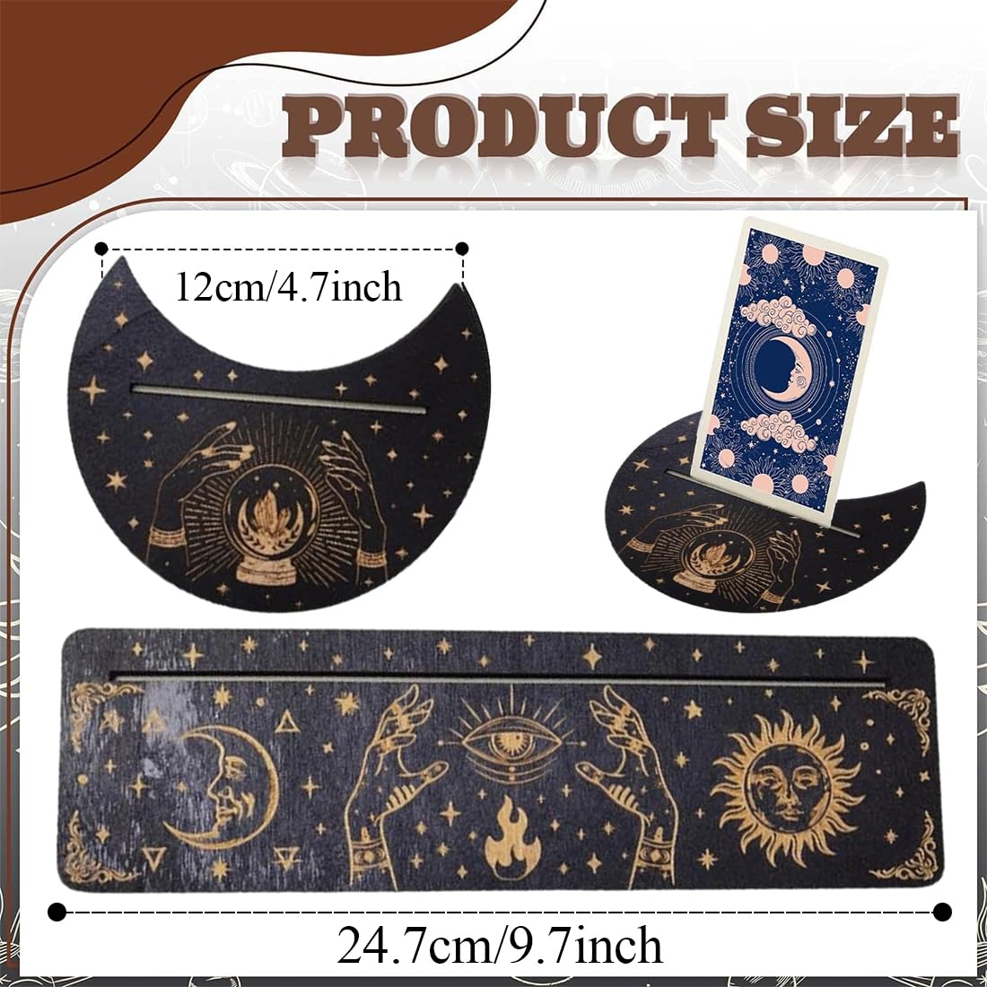 GORGECRAFT 2 Pezzi Porta Carte Tarocchi In Legno Porta Carte Tarocchi Nero 5 a Forma di Luna e 10 Rettangolari In Legno Altare Espositore Strumenti, Luna e Albero Della Vita