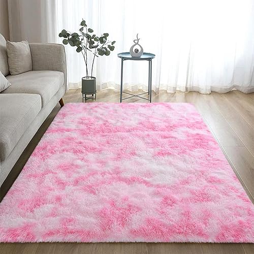 Miniatura 5 de DweIke - Alfombras esponjosas para dormitorio, sala de estar, alfombras de interior de 4 x 6 pies, alfombras peludas teñidas anudadas, color rosa