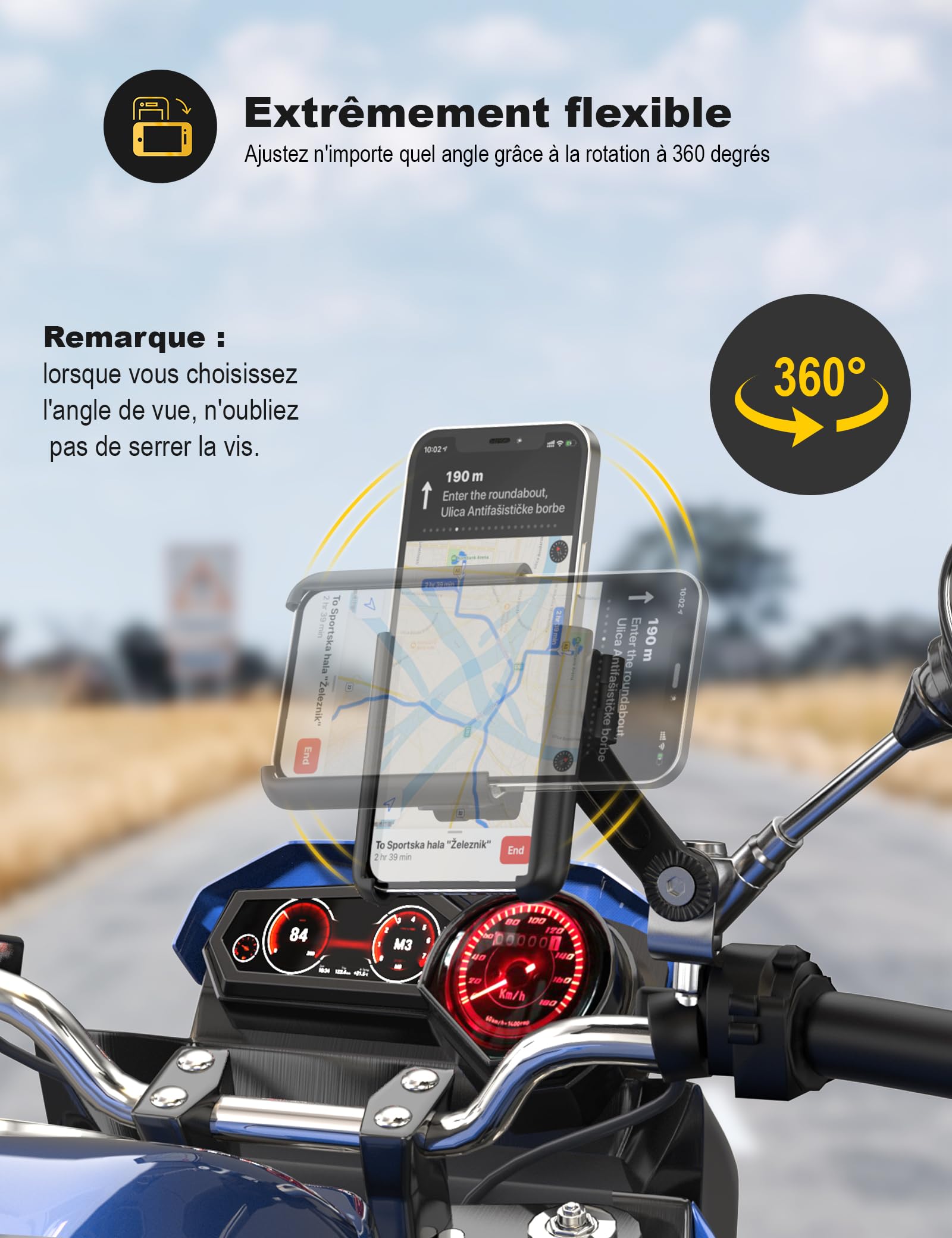 ENONEO Support Telephone Moto étanche Rotation à 360° Support Smartphone Moto Scooter avec