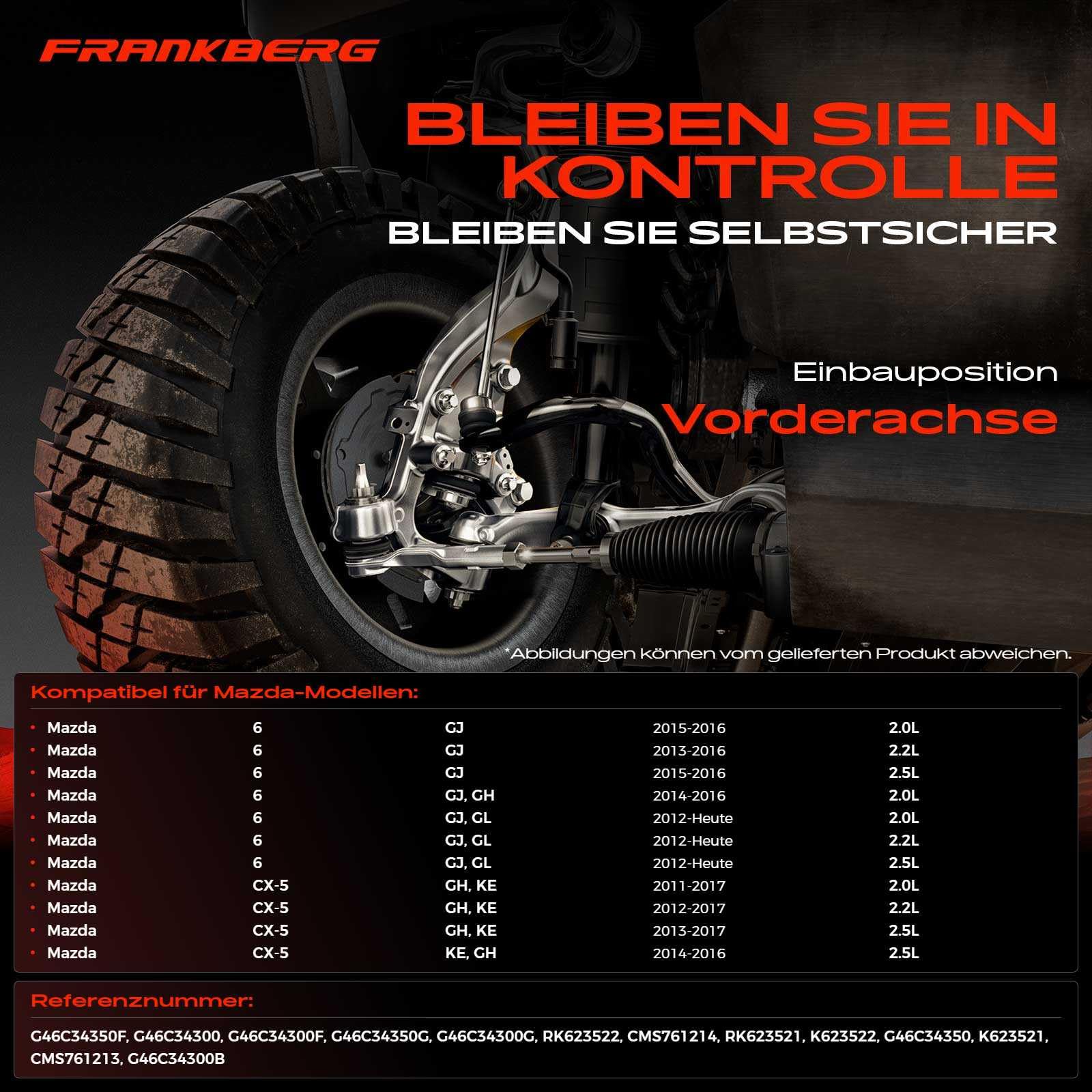 Frankberg 2x Querlenker Radaufhängung Vorne Unten Kompatibel mit 6 Kombi GJ GL 2.0L-2.5L 2012-Heute CX-5 GH KE 2.0L-2.5L 2011-2017 CX-5 Van KE 2.0L-2.5L 2015-2017 Replace# G46C34350