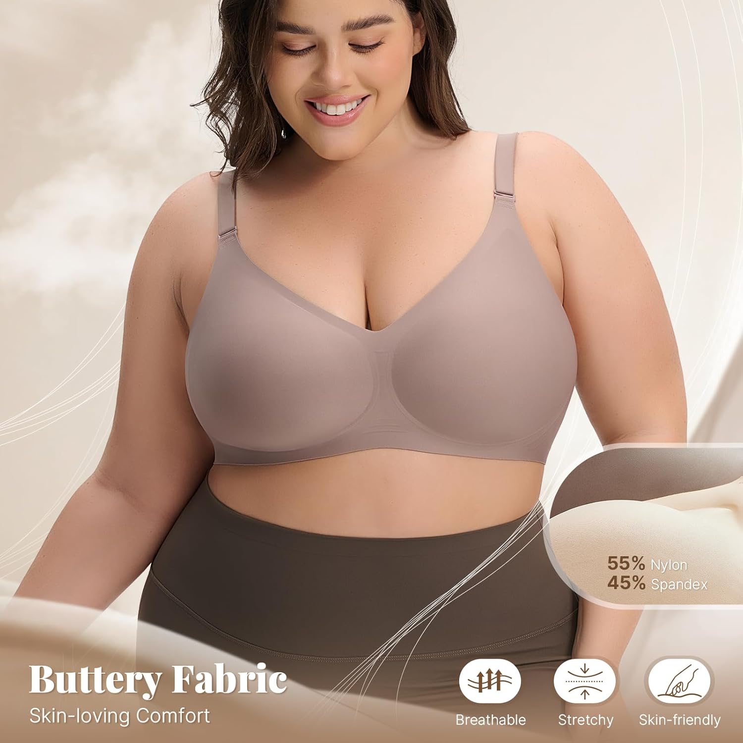 Wireless Bras for Women Comfortable Seamless T Shirt Bras No Underwire V Neck Full Coverage Support and Lift - Image 6