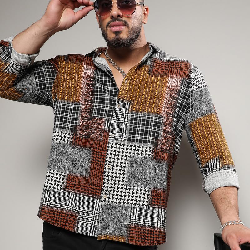 Image of Instafab Plus Men's Shirt for Casual Wear | Spread Collar | Long Sleeve | Button Closure | Plus-Size Fit | Cotton Shirt Crafted with Comfort Fit for Everyday Wear
