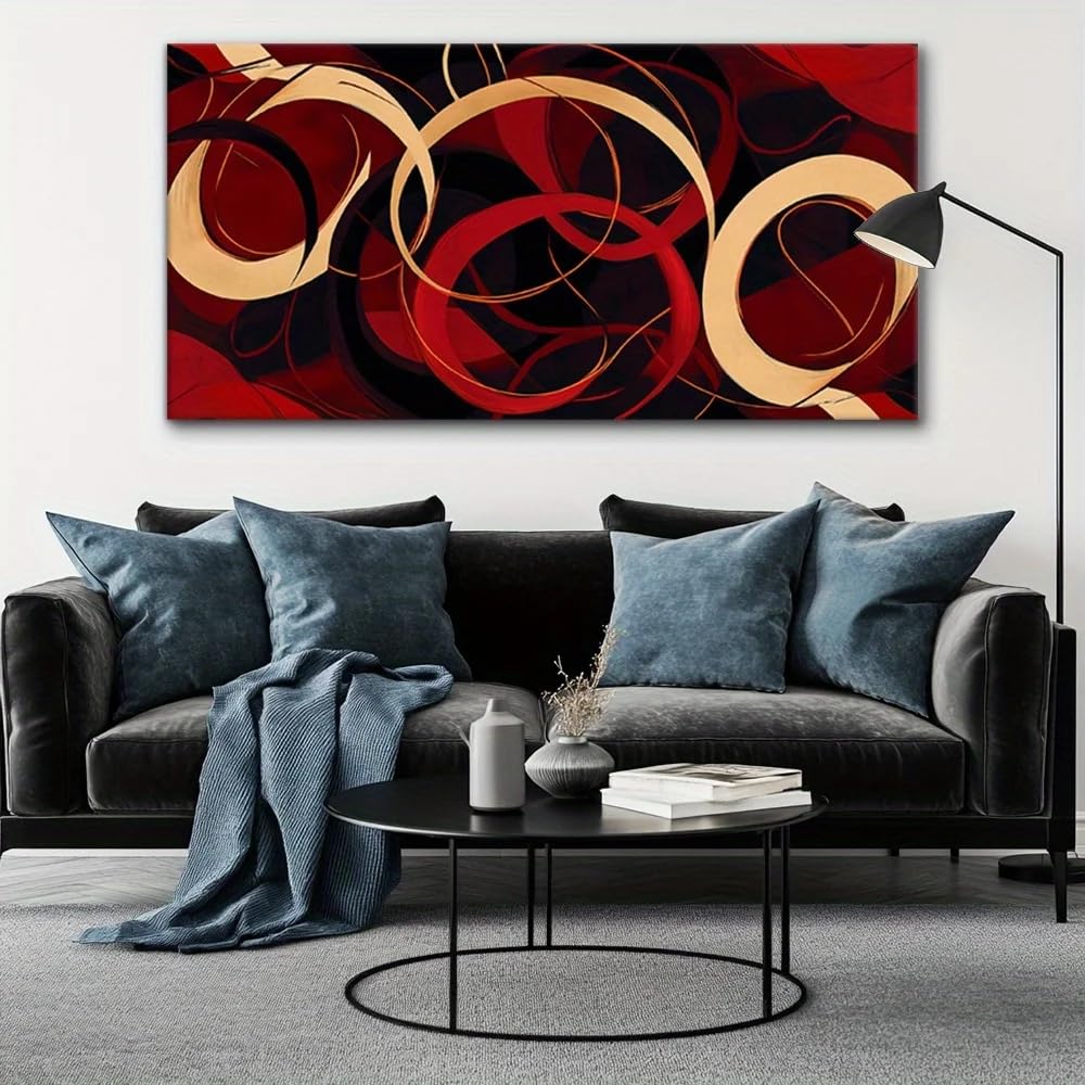 LTjiajuypd Red Circles Modern Abstract Posters and Print Red Gold Style Canvas Painting Wall Art Pictures for Living Room Home Decor(55X110cm)