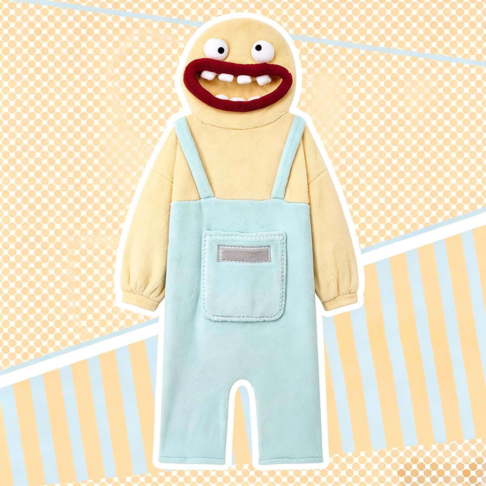 Genérico Pijama de Monstruo Bocazas para Mujer Hombre, Mono con Capucha de Franela para Adulto, Pijama de Cuerpo Entero Acogedor con Bolsillos, Disfraz Dormir Unisex para Hogar y Halloween