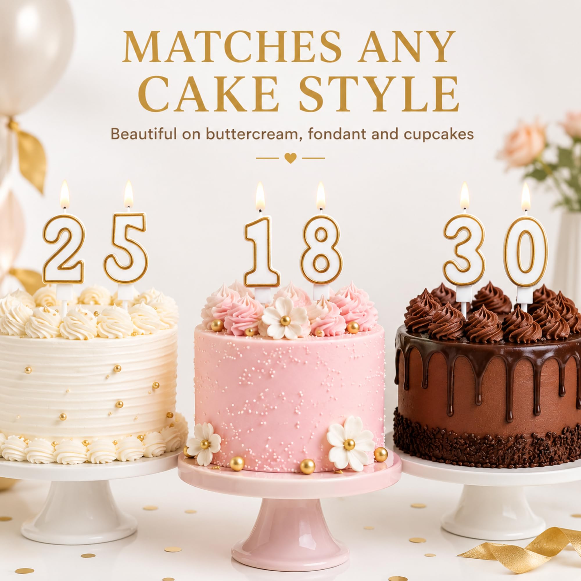 10 Stücke Kuchen Nummer Kerzen Geburtstag Ziffer Kerzen Zahlen 0-9 Weiße Kerzen mit Goldenen Kanten Kuchen Topper Kerze Dekoration für Hochzeit Geburtstag Party Zubehör