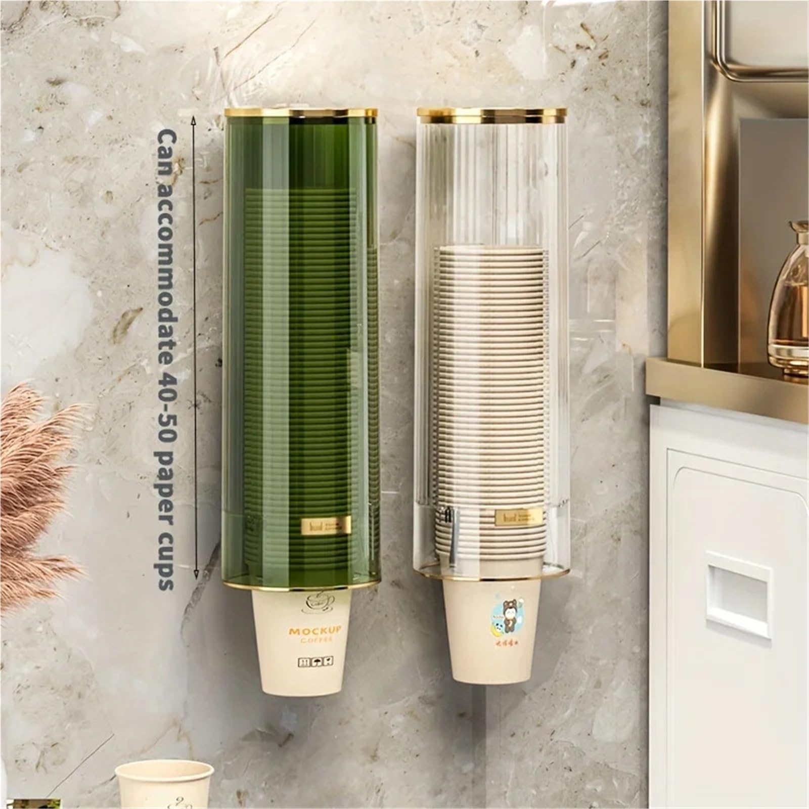 Organizador De Vasos De Papel Portavasos de Papel montado en la Pared, Resistente al Agua, Puede Contener 40-60 Vasos de Papel, for baño(Green)