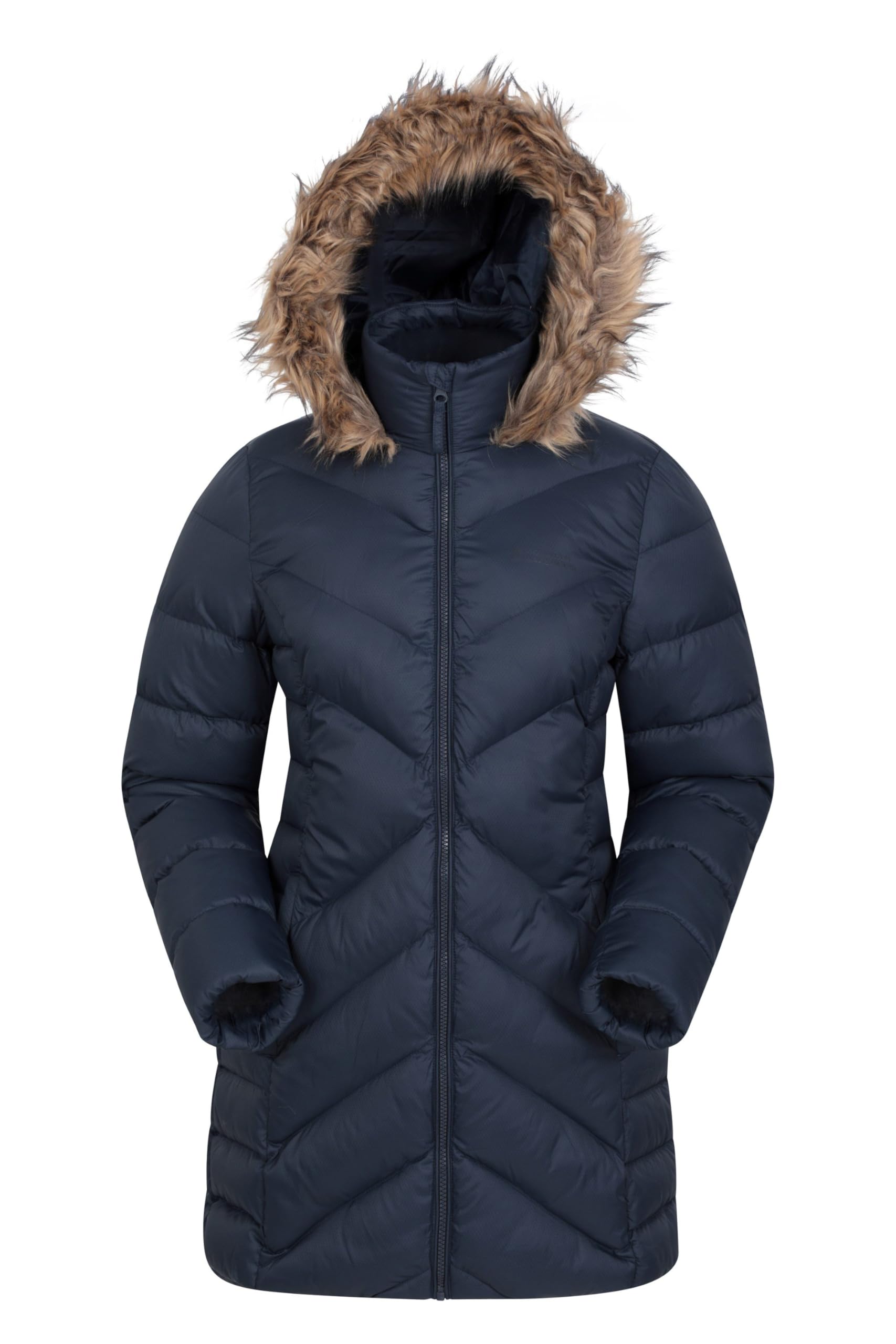 Mountain Warehouse Seasons Womens Padded Jacket - Water Resistant Ladies Coat, Warm, Front Pockets, Adjustable Elastic Cuffs & Hood - For Holidays, Travelling Navy 24