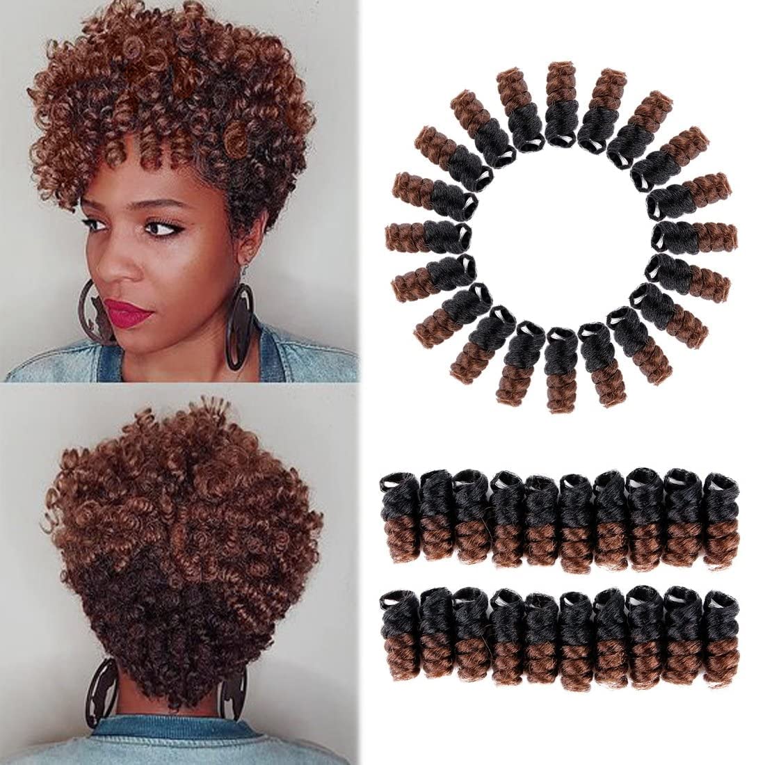 PHOCAS 8 Packs Synthetic Curly Crochet Hair For Black Women (5 packs Black to Brown Saniya Curl +3packs Toni Curl Natural Black)