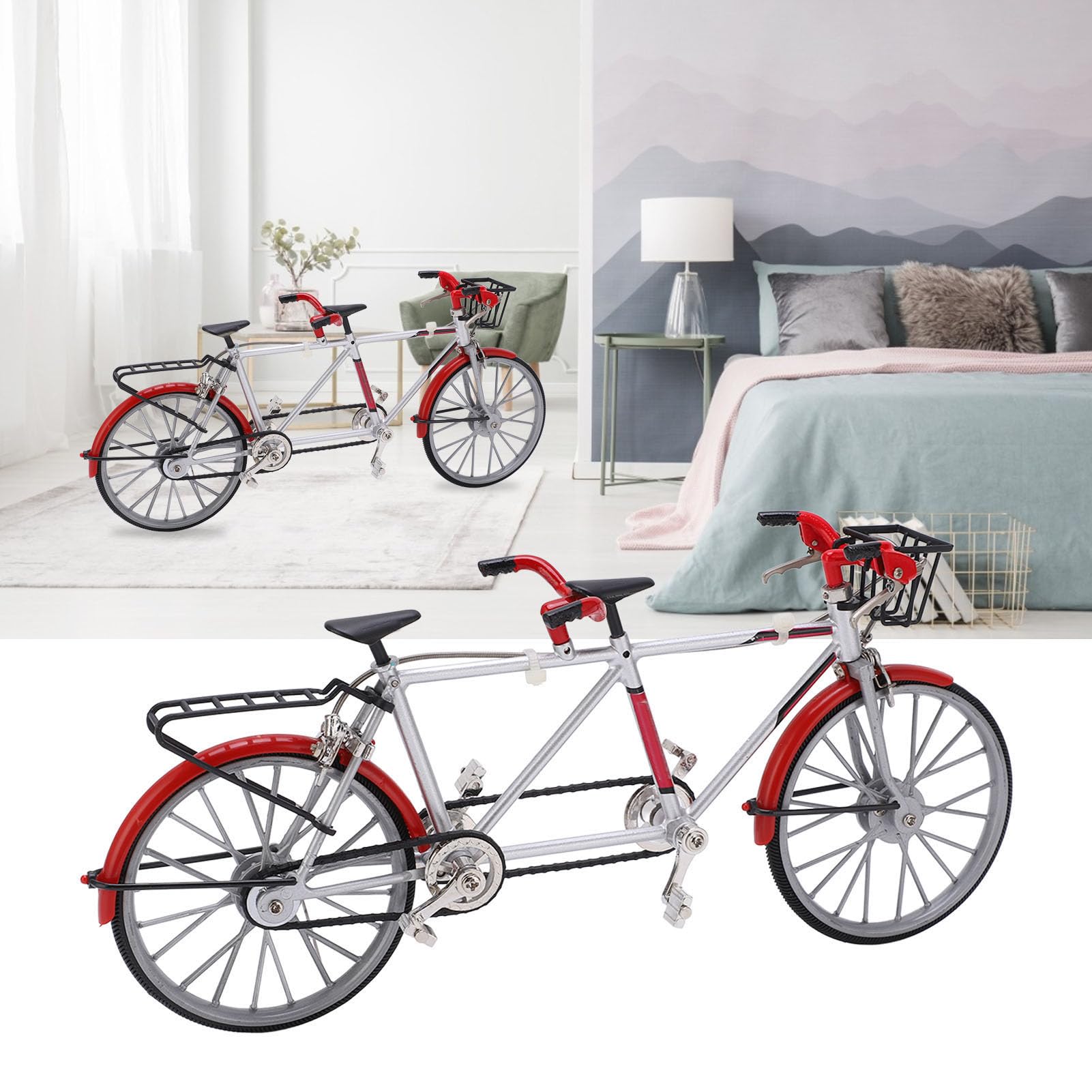 Mini Modèle de Vélo Tandem à Haute Simulation, Ornement pour Décorations de Bureau, Modèle de Vélo en Alliage de 28cm, Décoration de Bureau et de Maison