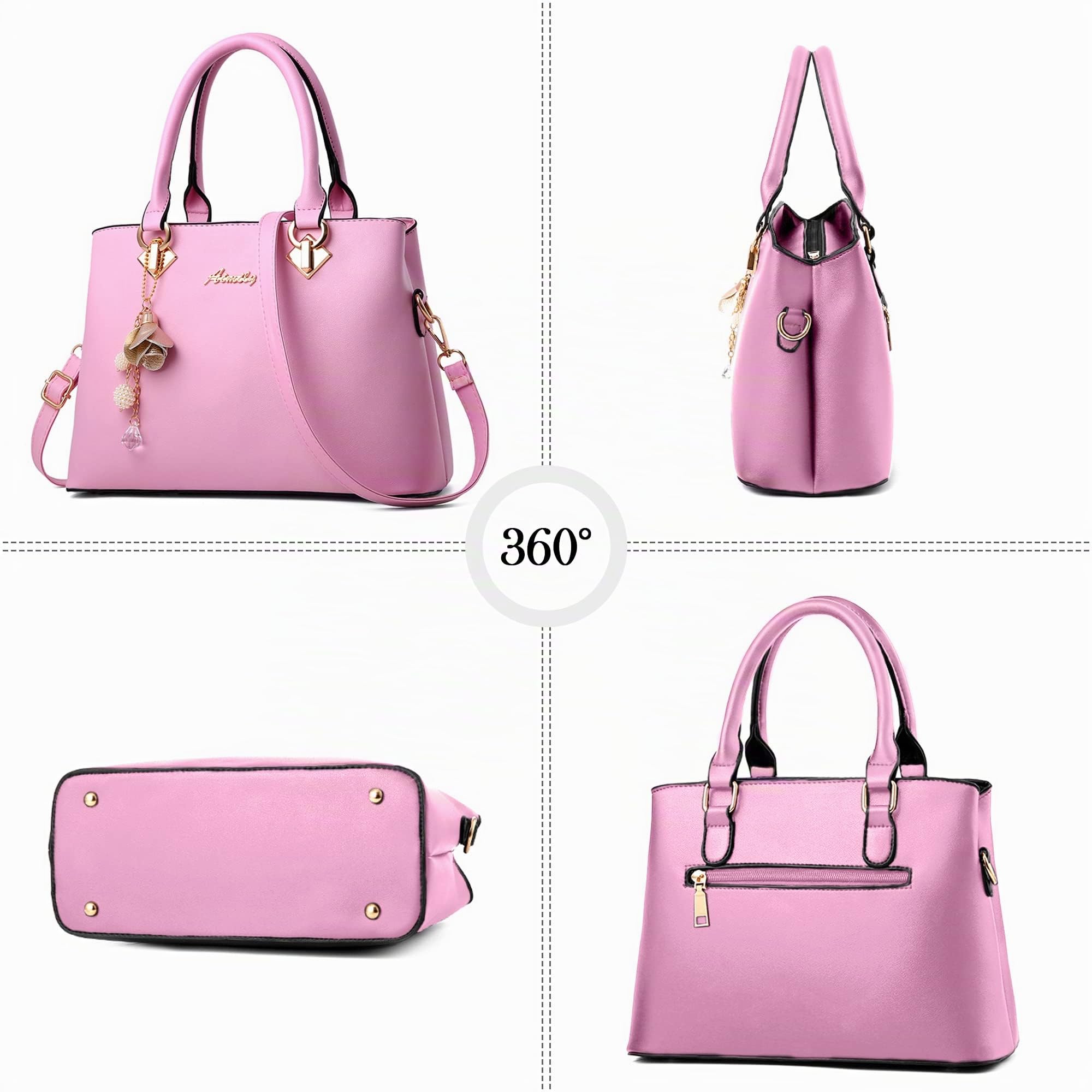 Damen Handtasche Mittelgroß – Elegant & Praktisch mit Abnehmbarem Schulterriemen, Wasserabweisend PU Leder, für Alltag, Arbeit und Shopping (Rosa)