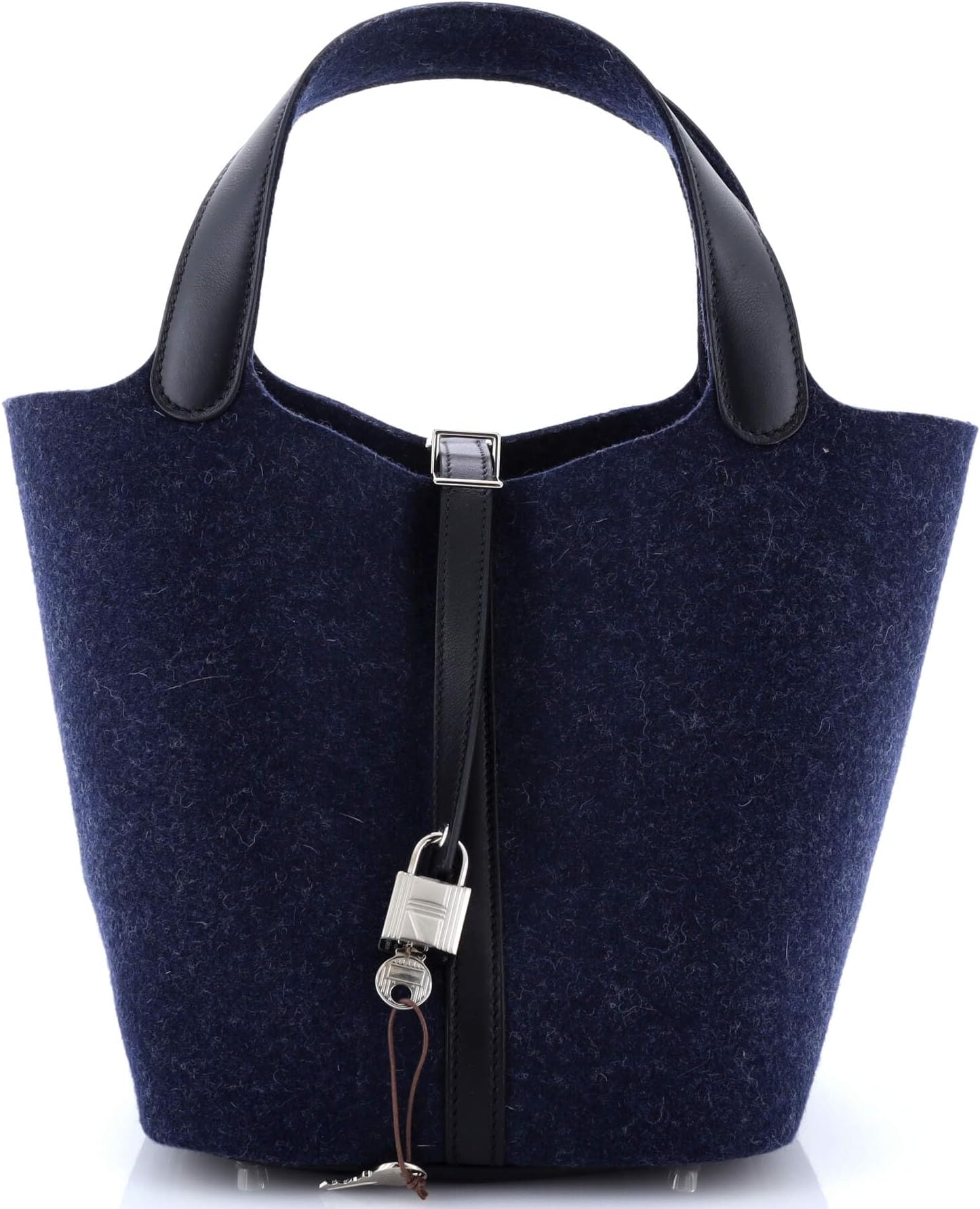 Pre-Loved Picotin Lock Bag Felt with Leather MM, Bleu Nuit