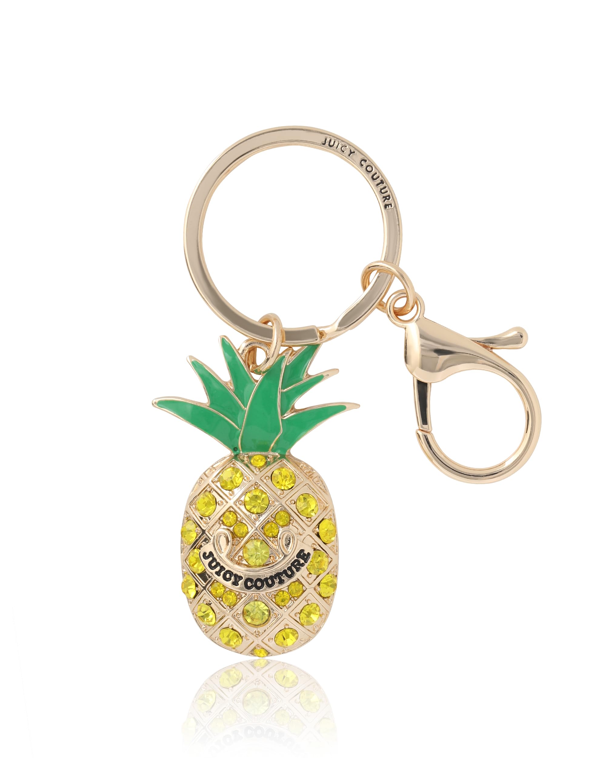 Juicy Couture Pineapple Keychain for Women, Gold-Tone and Enamel Pineapple Charm Keychain with Yellow Stones